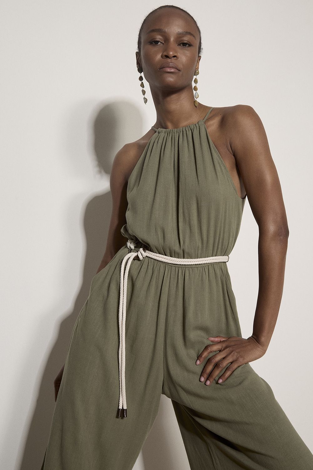 Apricot Linen Blend Wide-Leg Jumpsuit