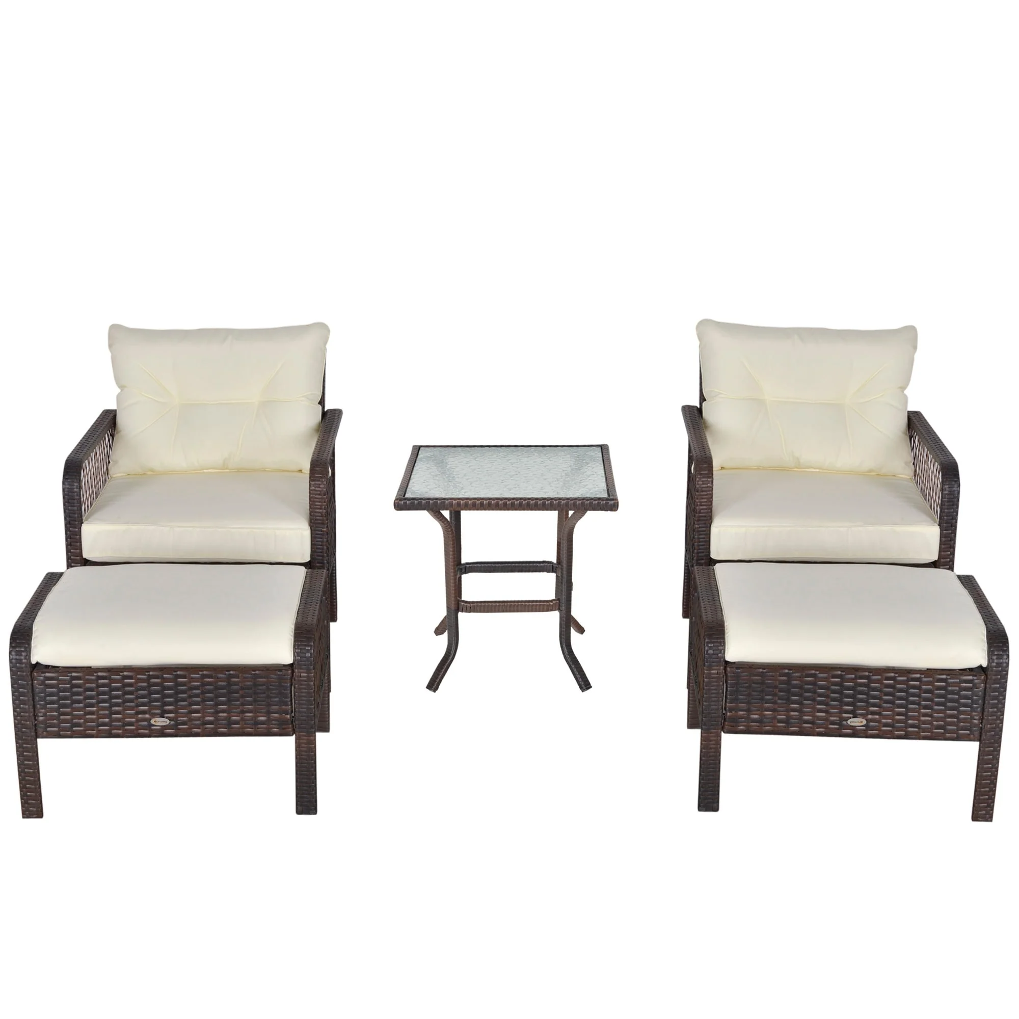 Outsunny 5-Piece PE Rattan Outdoor Patio Armchair Set with Comfortable Zippered Cushions & Weather-Fighting Build