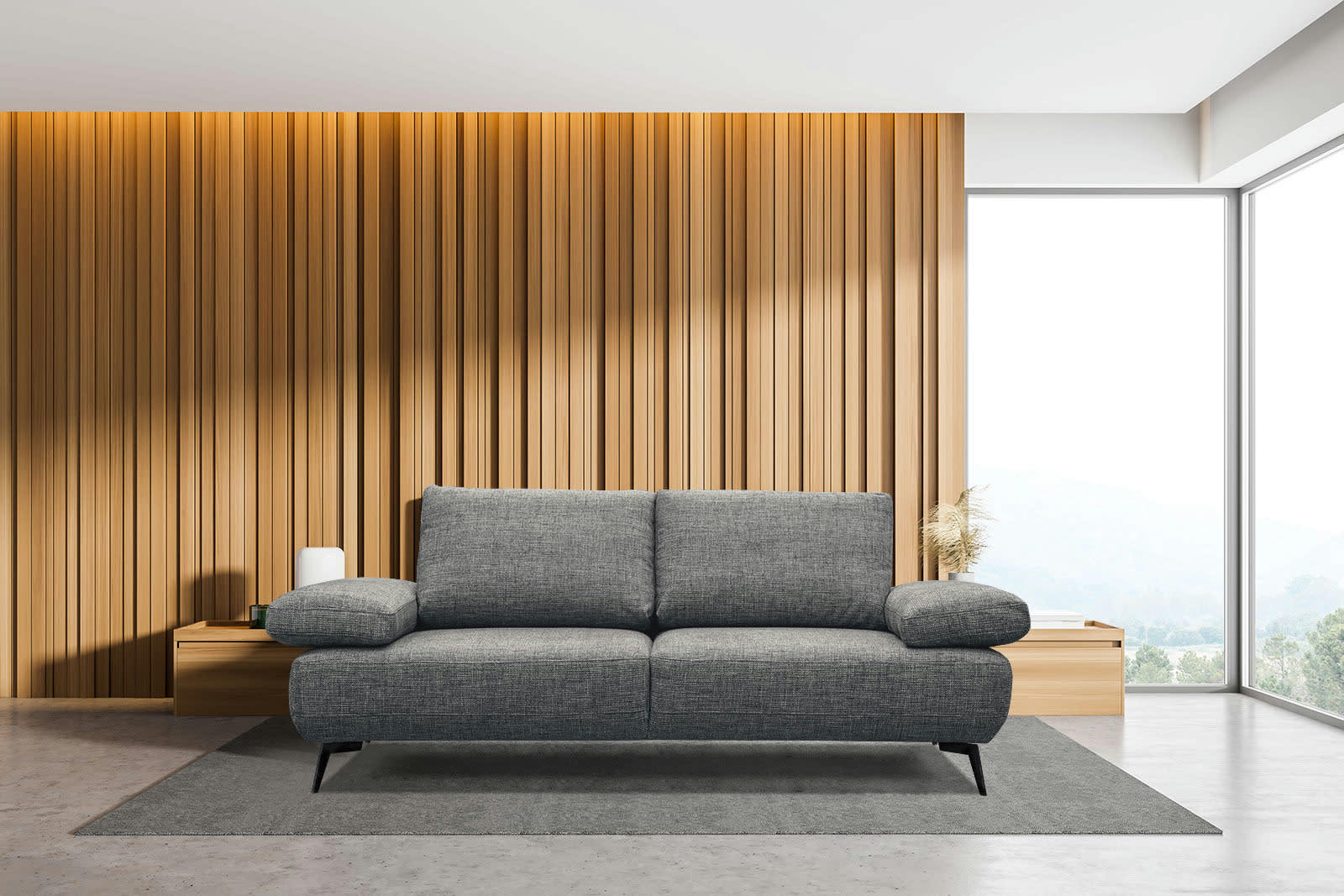 MELLO - Canapé droit 3 places tissu gris foncé