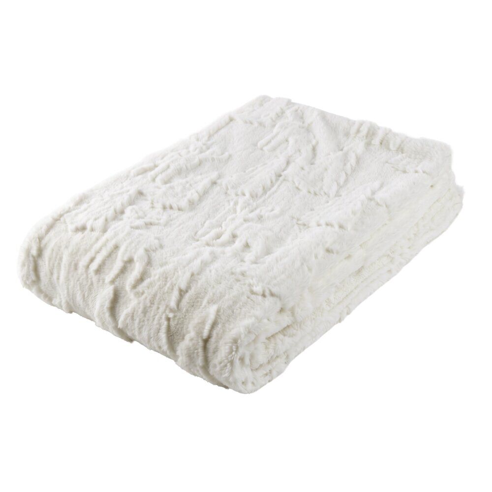 Plaid pilou tissu embossé motif sapin polyester L160X130 cm blanc