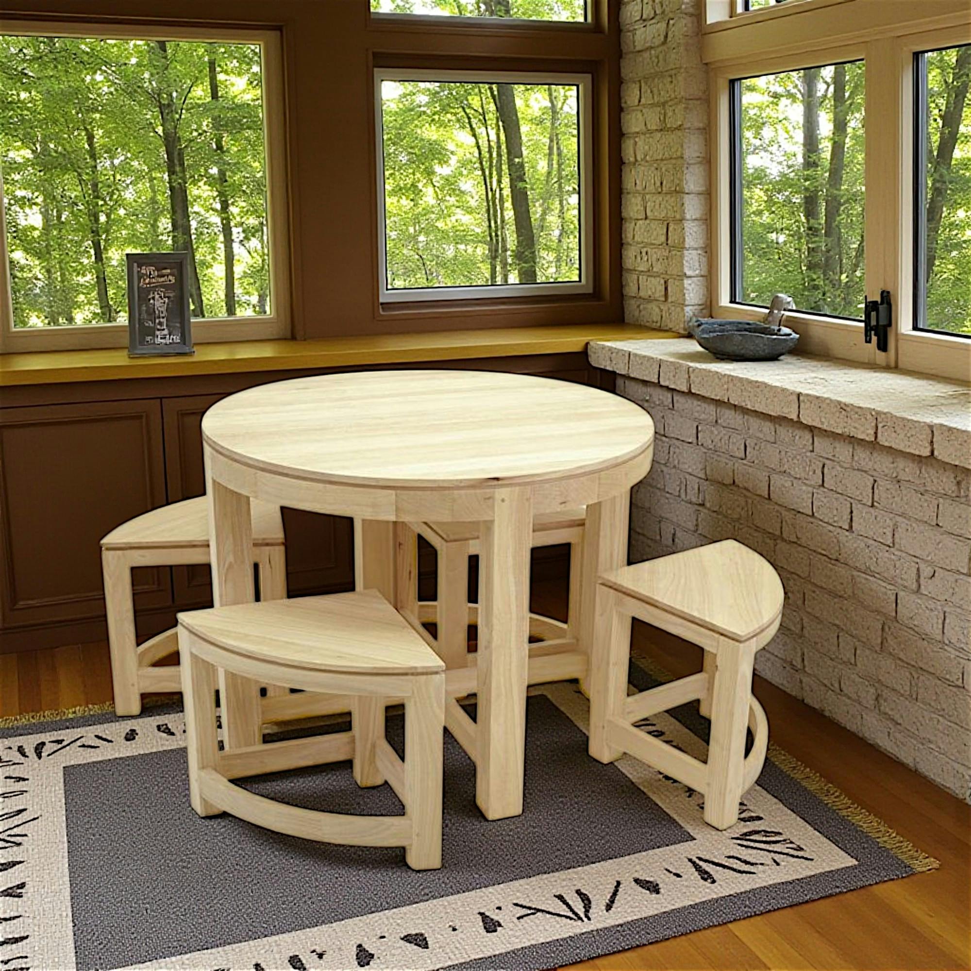 Table repas ronde D100cm hévéa   4 tabourets MAORI
