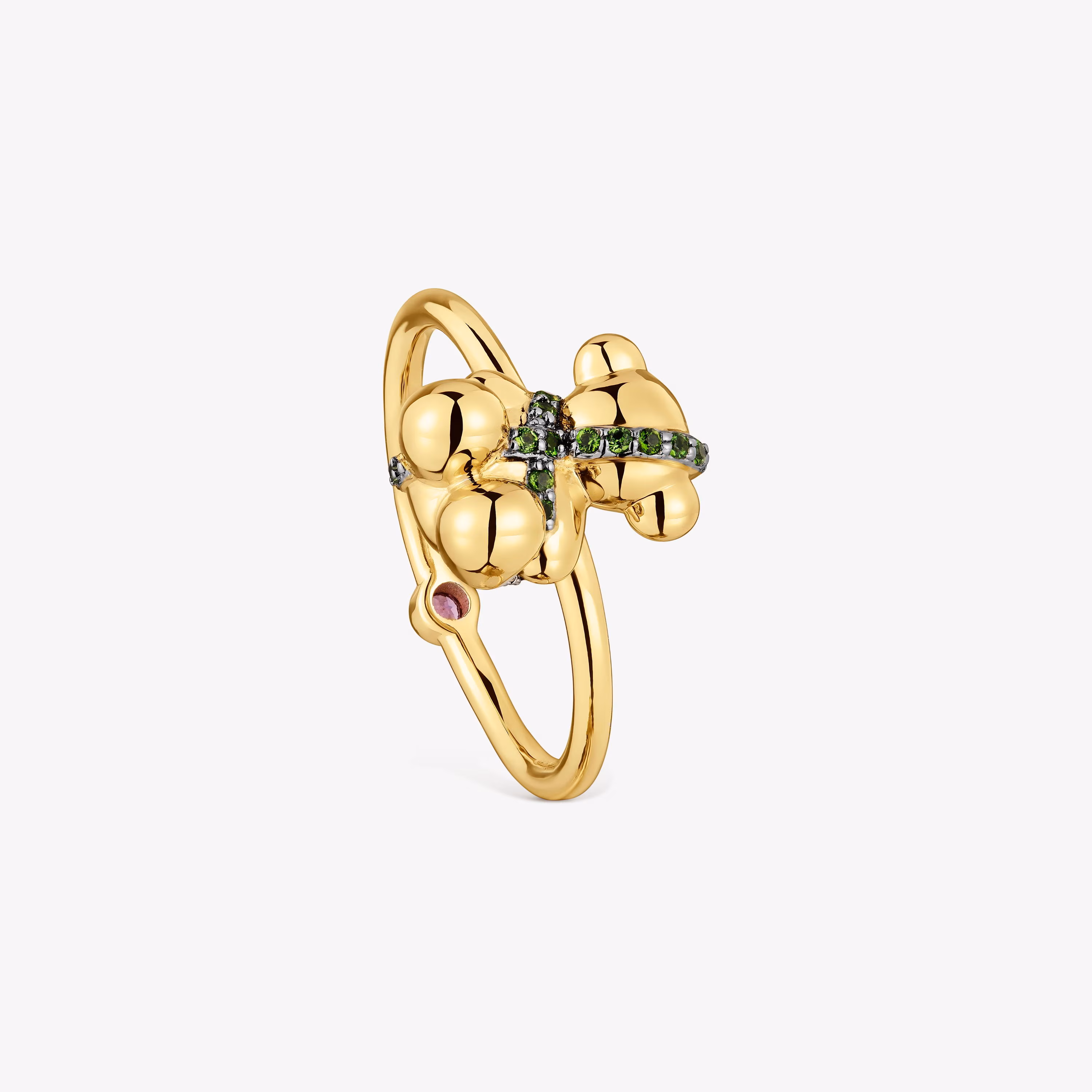 Anillo mediano oso con baño de oro 18 kt sobre plata y cromodiópsido Lligat