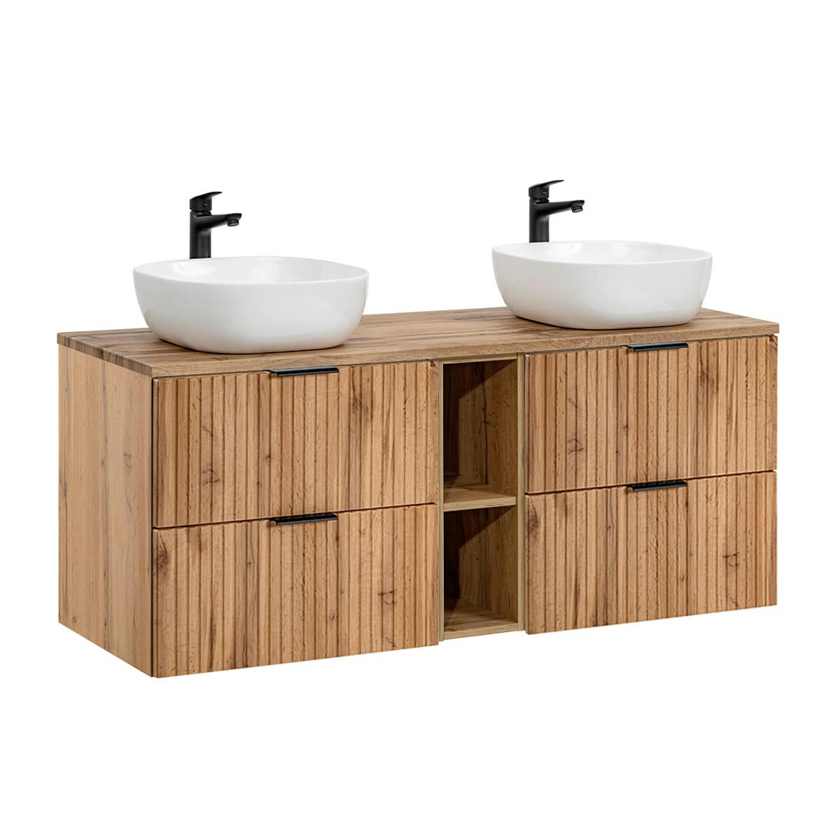 - Meuble double vasque 140cm 2 niches naturel