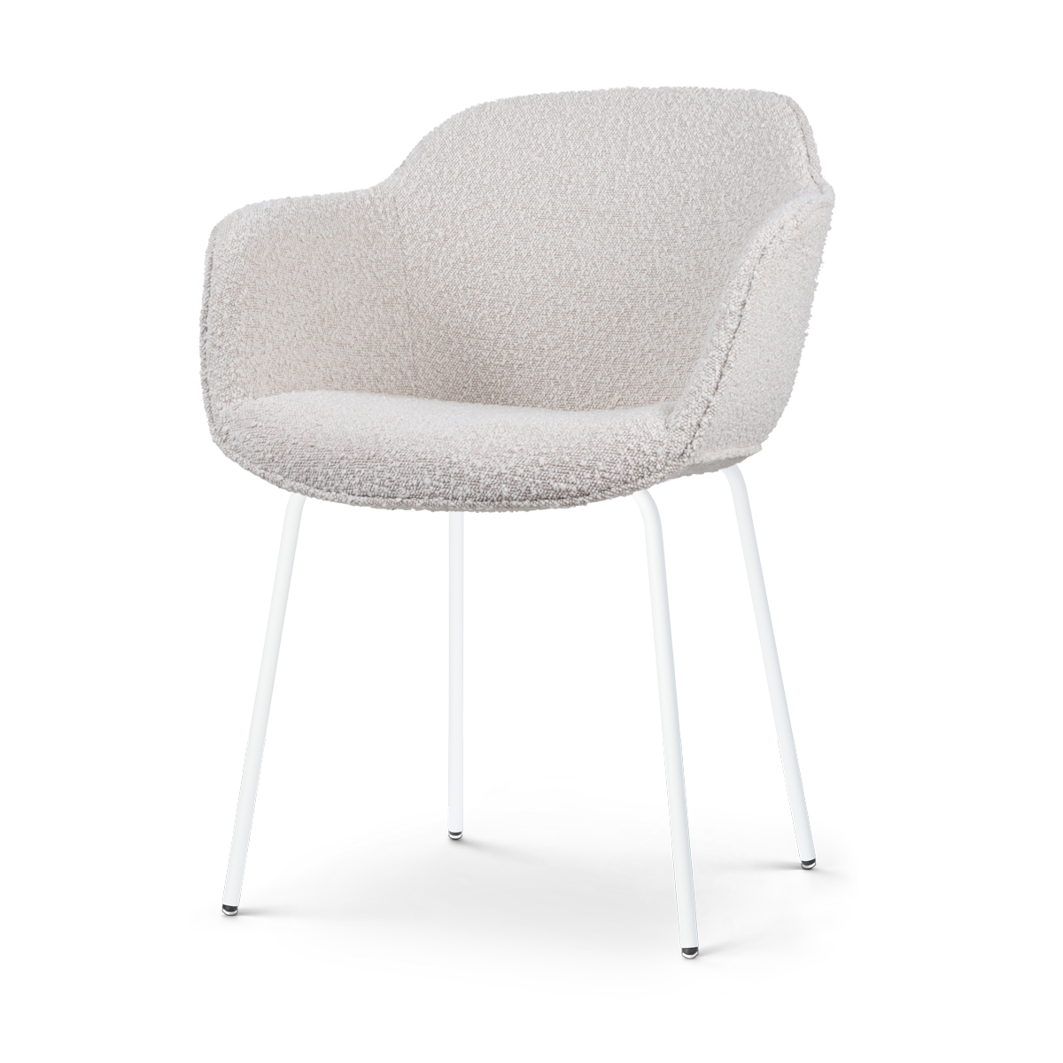 Nolon Nora-Mare Eetkamerstoel Bouclé Beige - Armleuning - Witte Poten