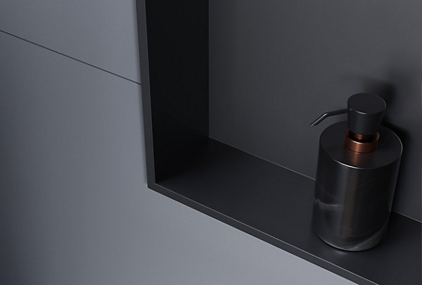 Niche murale douche acier inox   Spot LED, étagère douche encastrable - 30x30x10cm (HxLxP) - Noir, 1x Spot noir mat