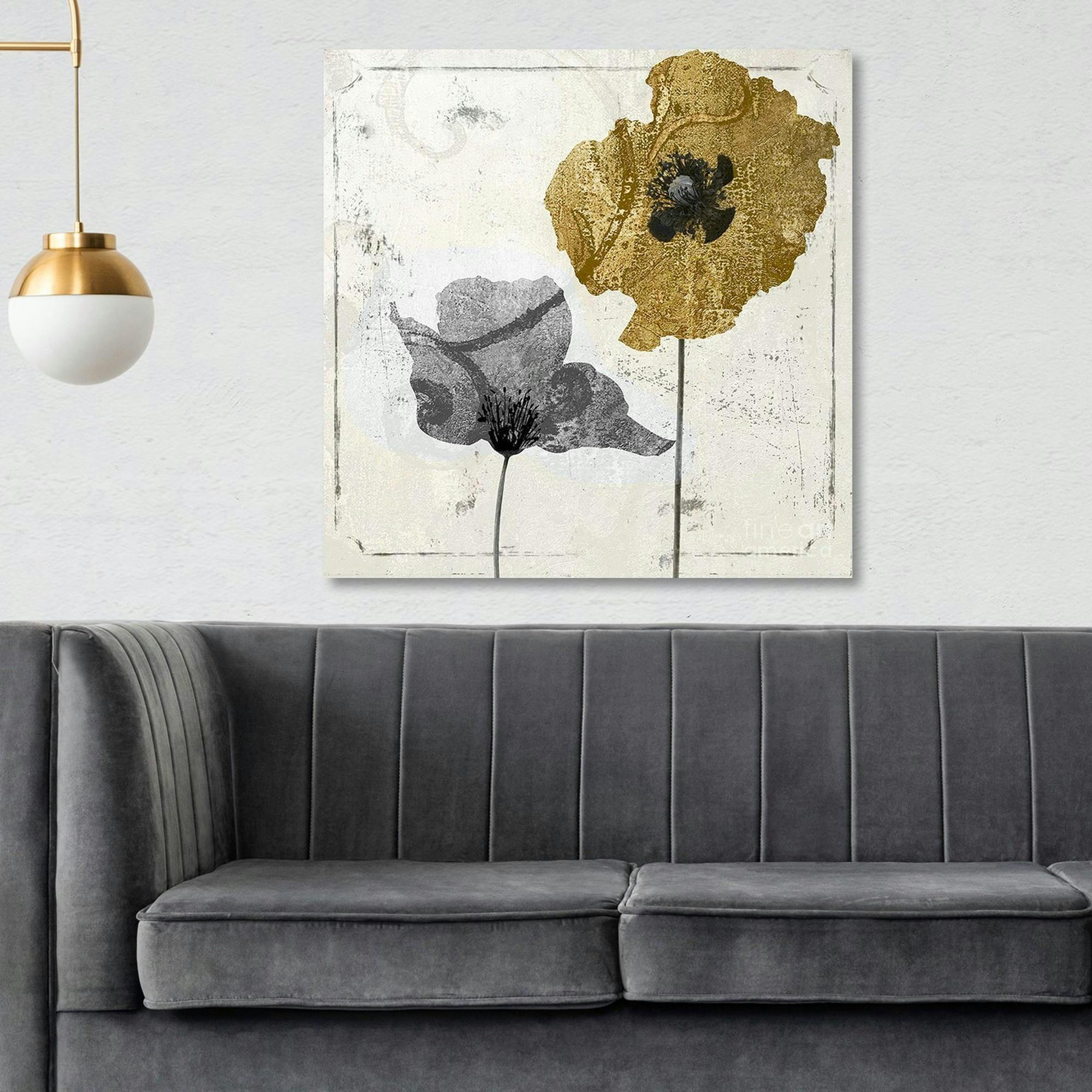 Tableau fleurs or et argent – carré, impression sur toile