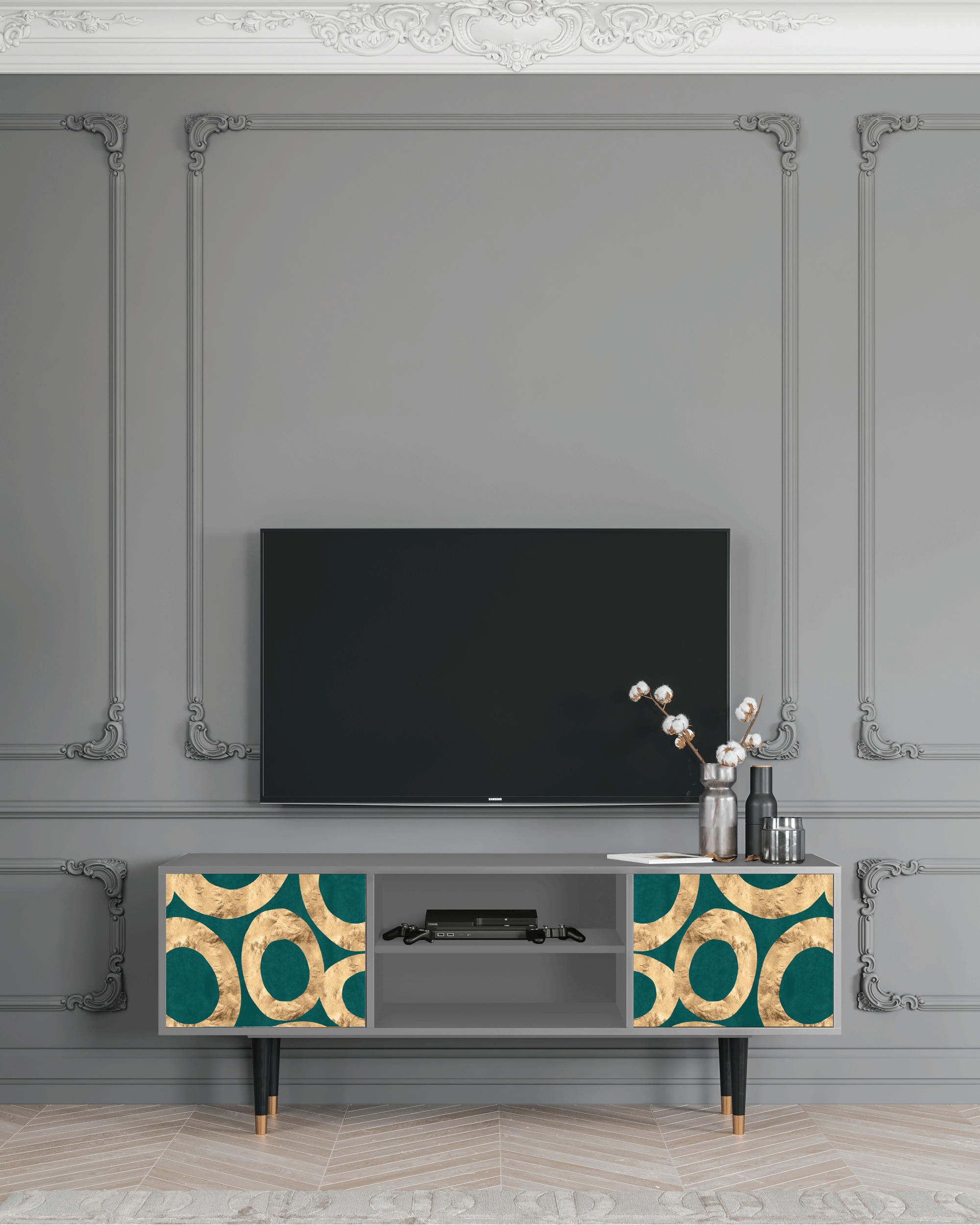 ZIRCON SPHERE - Meuble TV  bleu-vert 2 portes L 170 cm