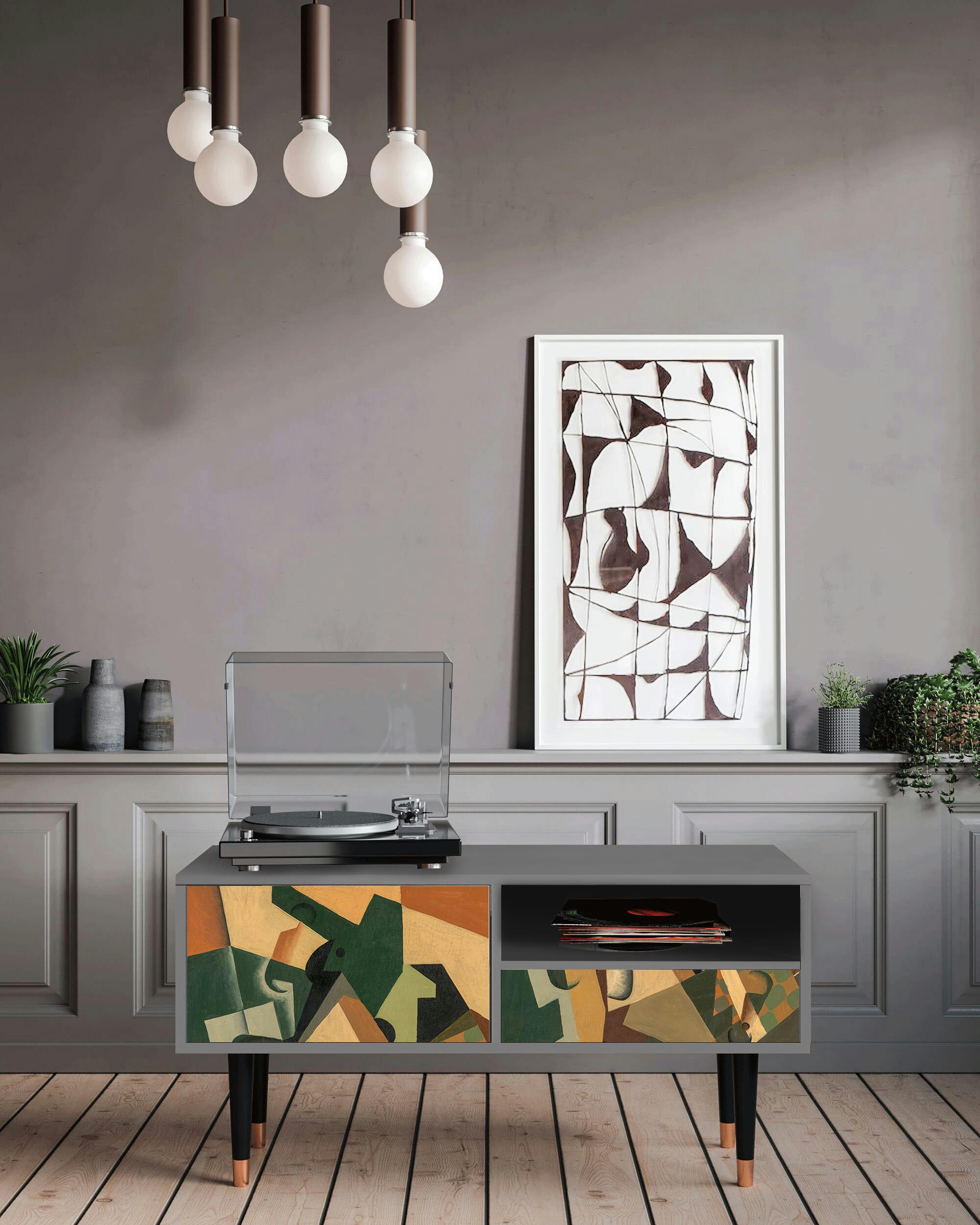 GLASS AND CHECKERBOARD BY JUAN GRIS - Meuble TV  multicolore 1 tiroir et 1 porte L 115 cm