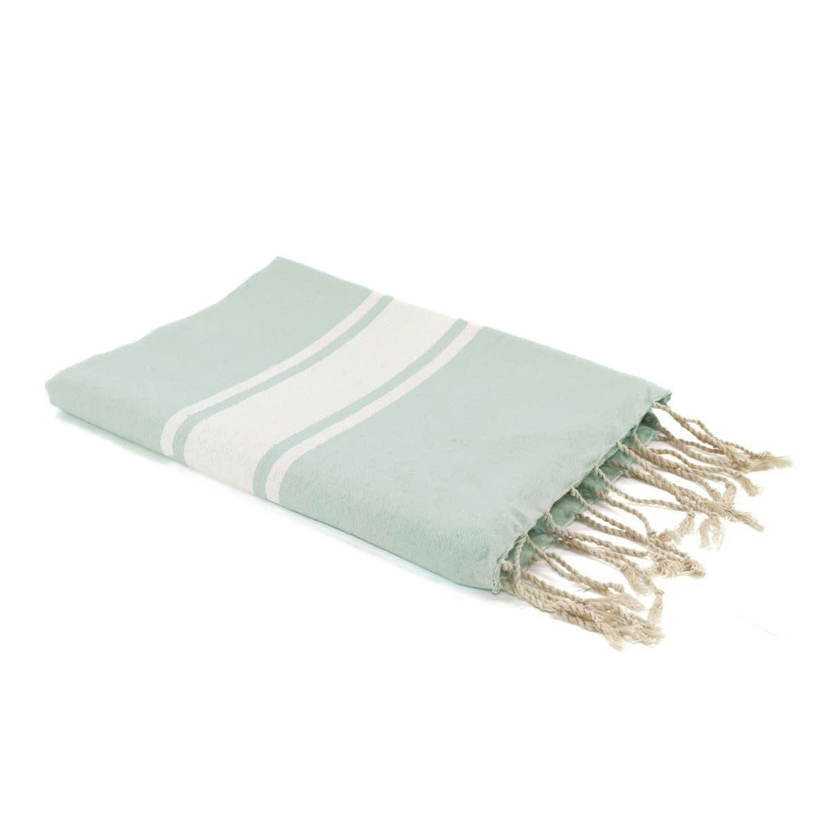 ST TROPEZ - Fouta bande blanche coton  100x200 vert d'eau