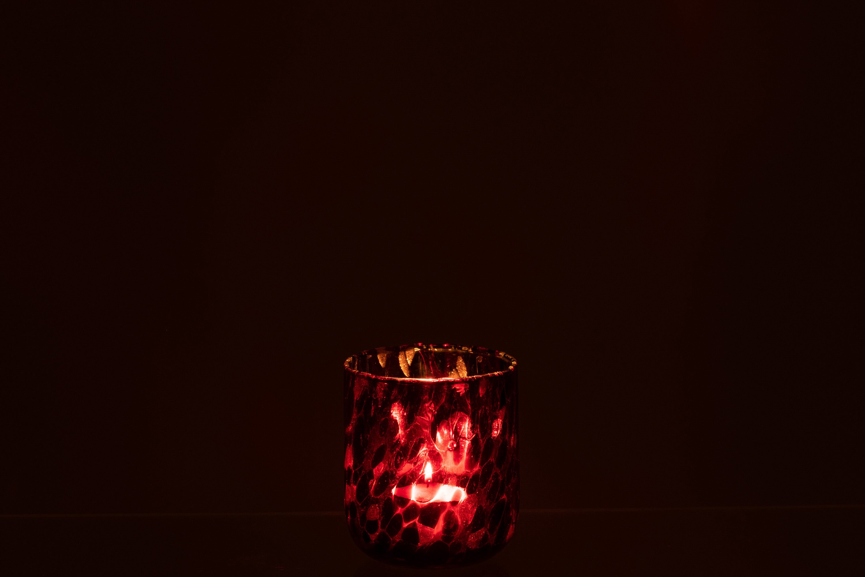 J-Line windlicht Gevlekt - glas - rood/zwart - small - 2 stuks