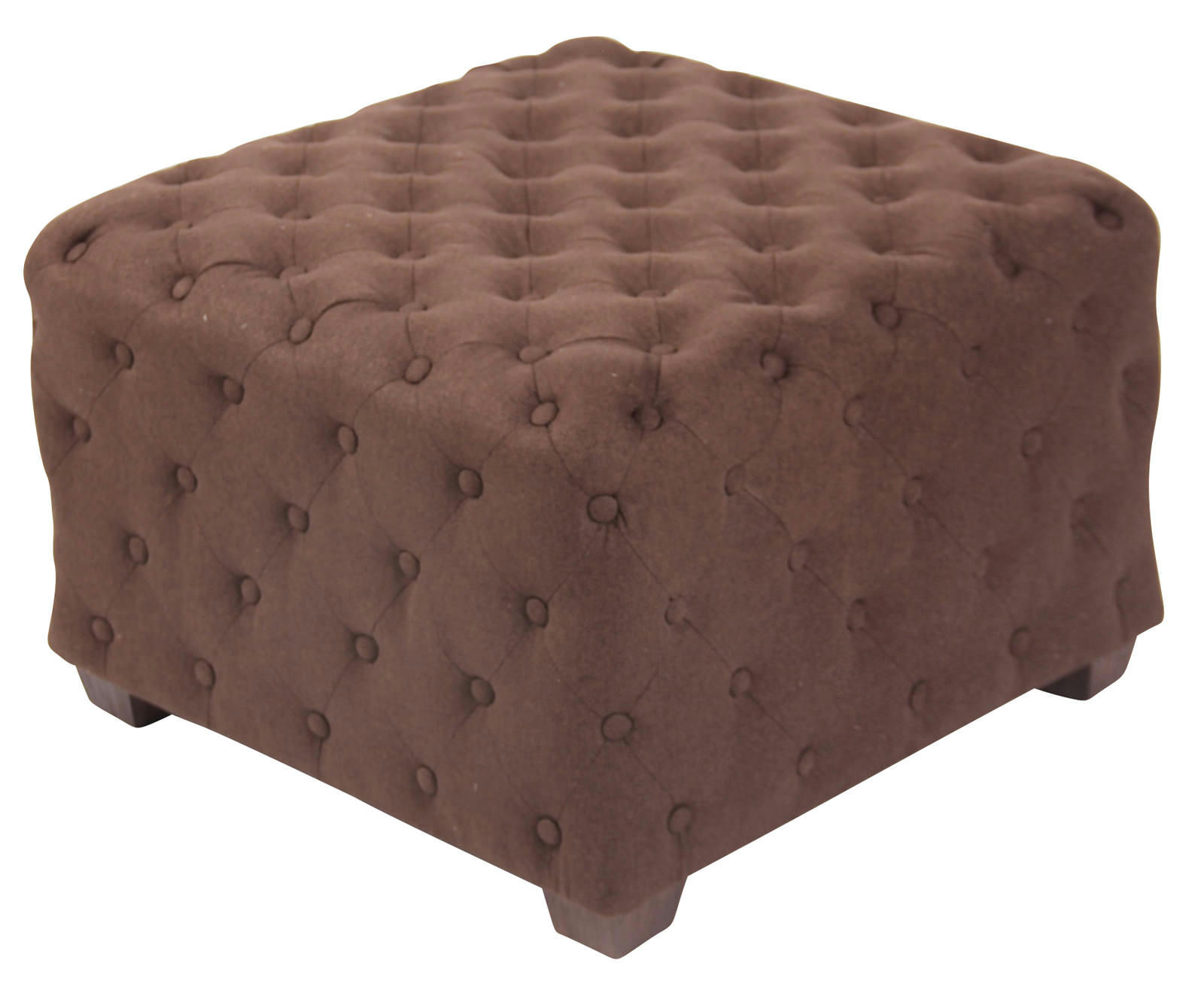 NIMES - Tabouret bas carré capitonné en tissu Marron