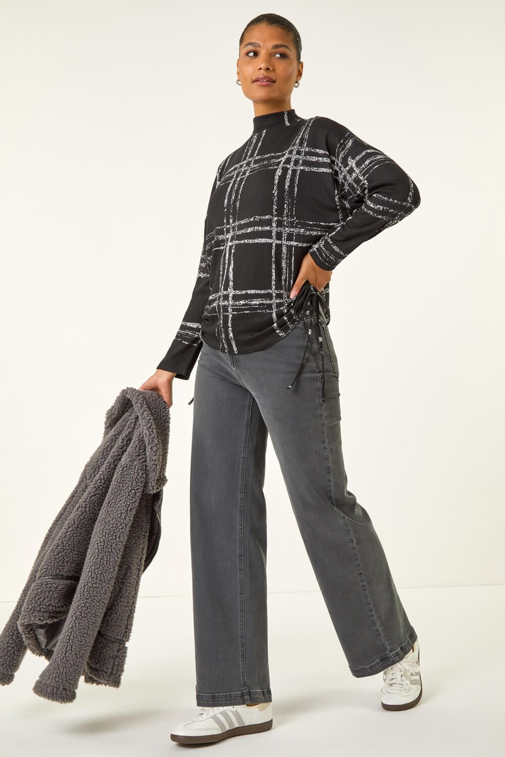 Roman Plaid Print Side Tie Top