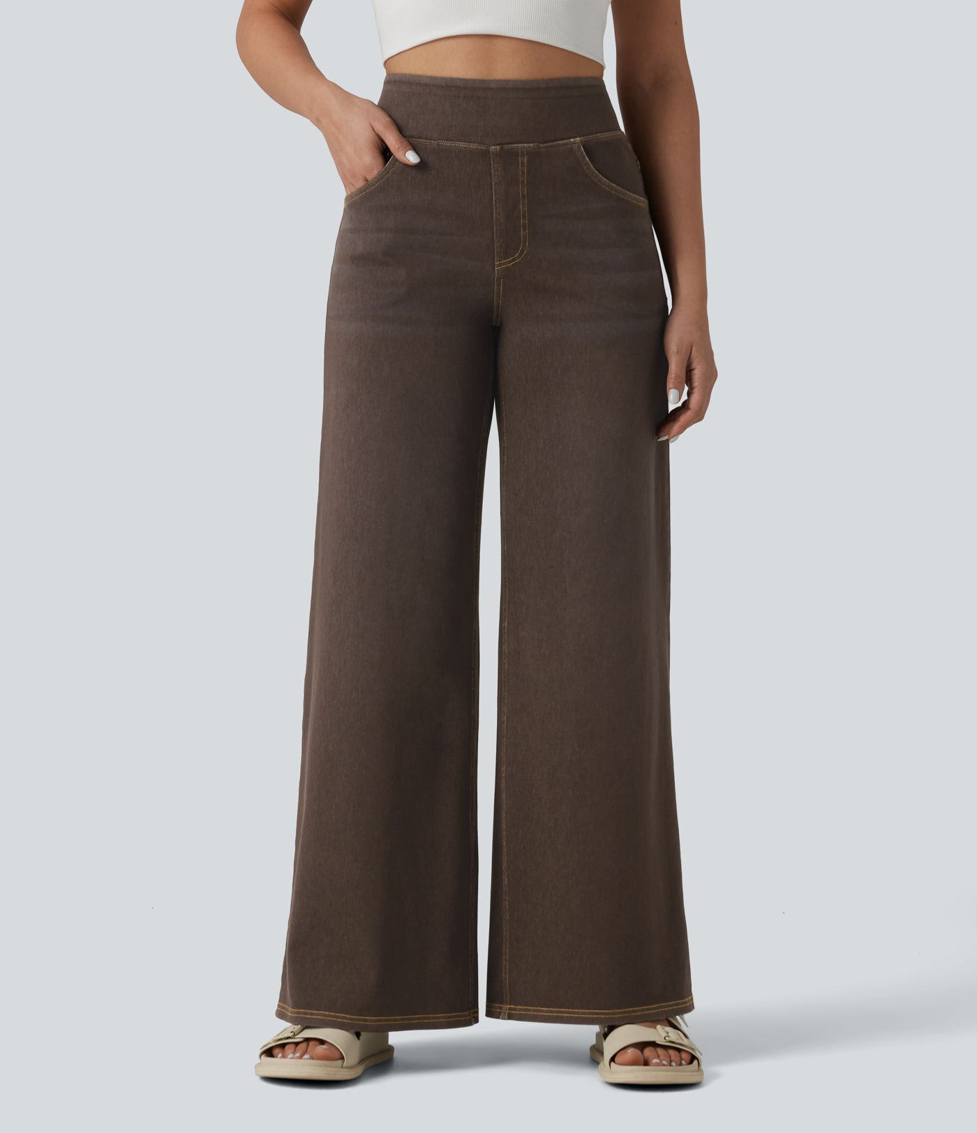 Halara Flex™ Jean large coloré délavé taille haute avec poches