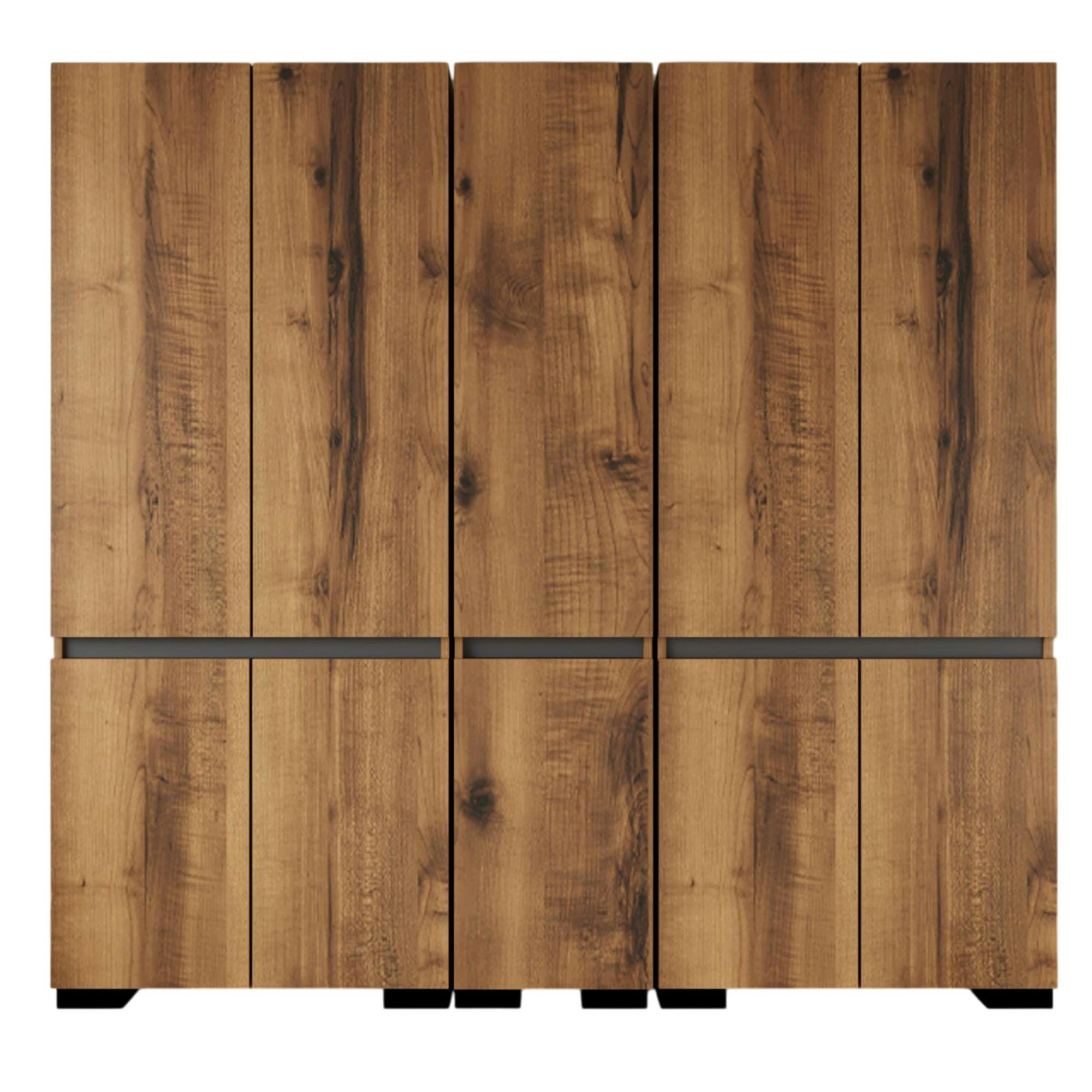Dressing 10 portes 2 tringles décor noyer et anthracite 225 cm BYRON