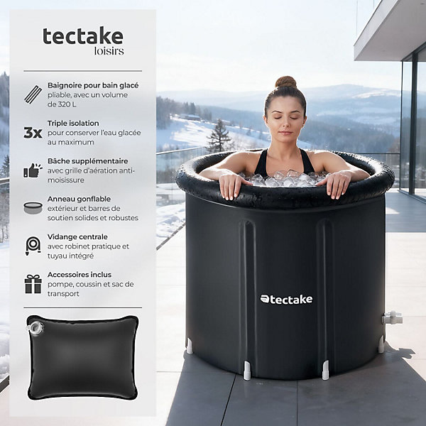 Baignoire à glace pliable avec triple isolation et pompe 75x75cm