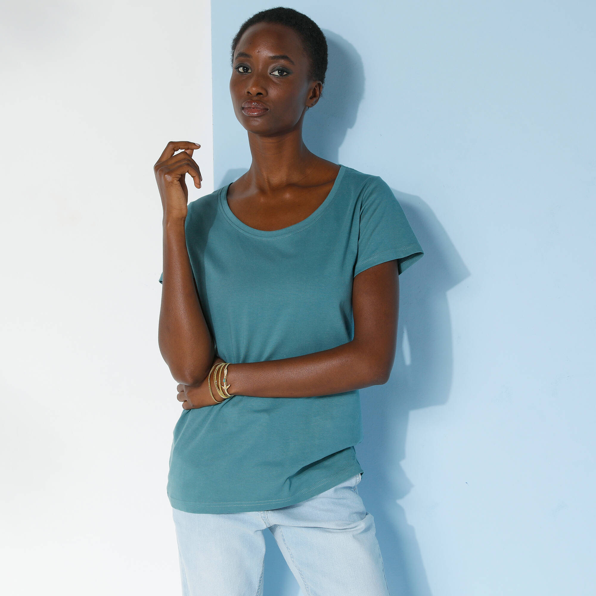 T-shirt col rond manches courtes uni coton