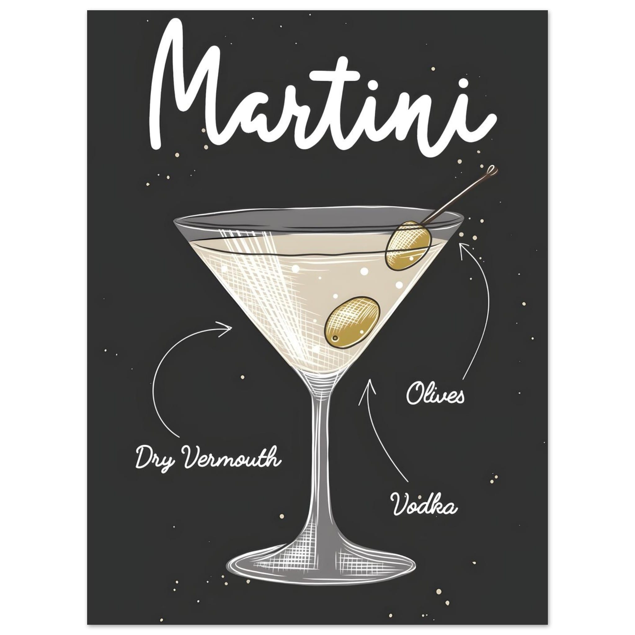 Artfulprints Martini cocktail – Illustratie  poster 30x40 cm