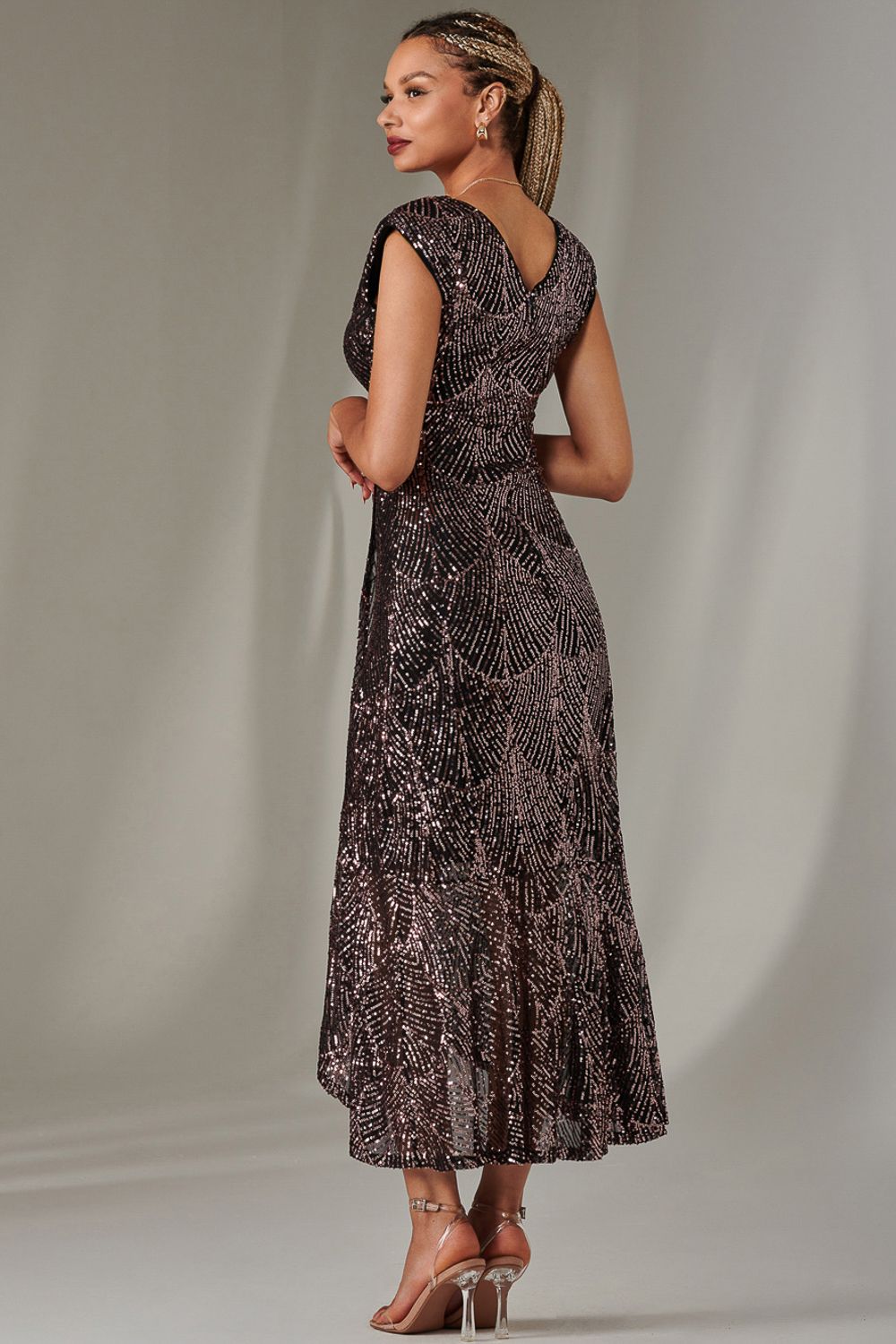 Jolie Moi Sequin Ruffle Hem Maxi Dress