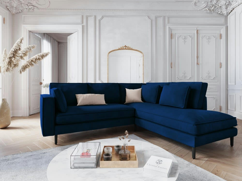 ALEXIS - Canapé d'angle 5 places en velours bleu roi