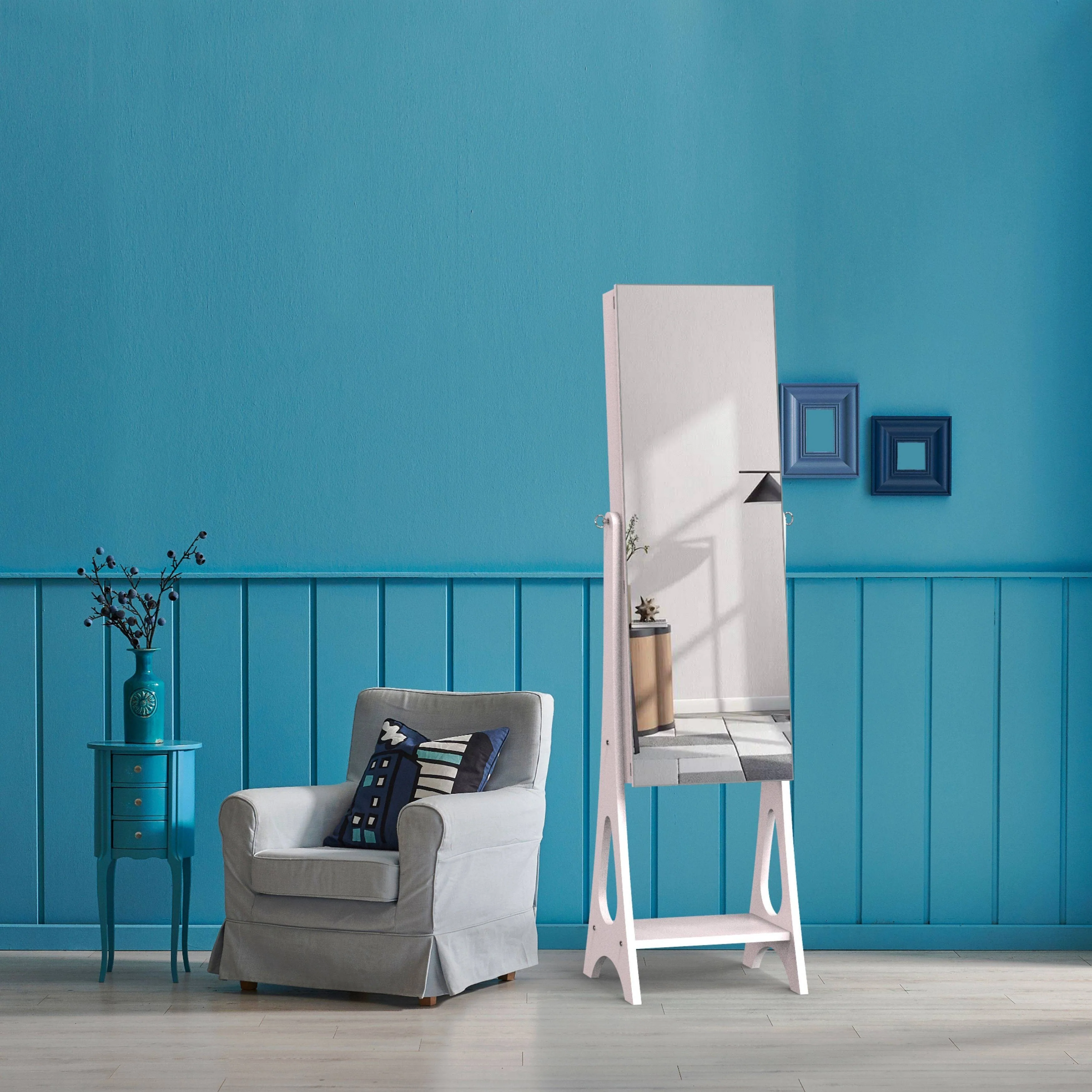 Full Mirror Jewelry Armoire Cabinet