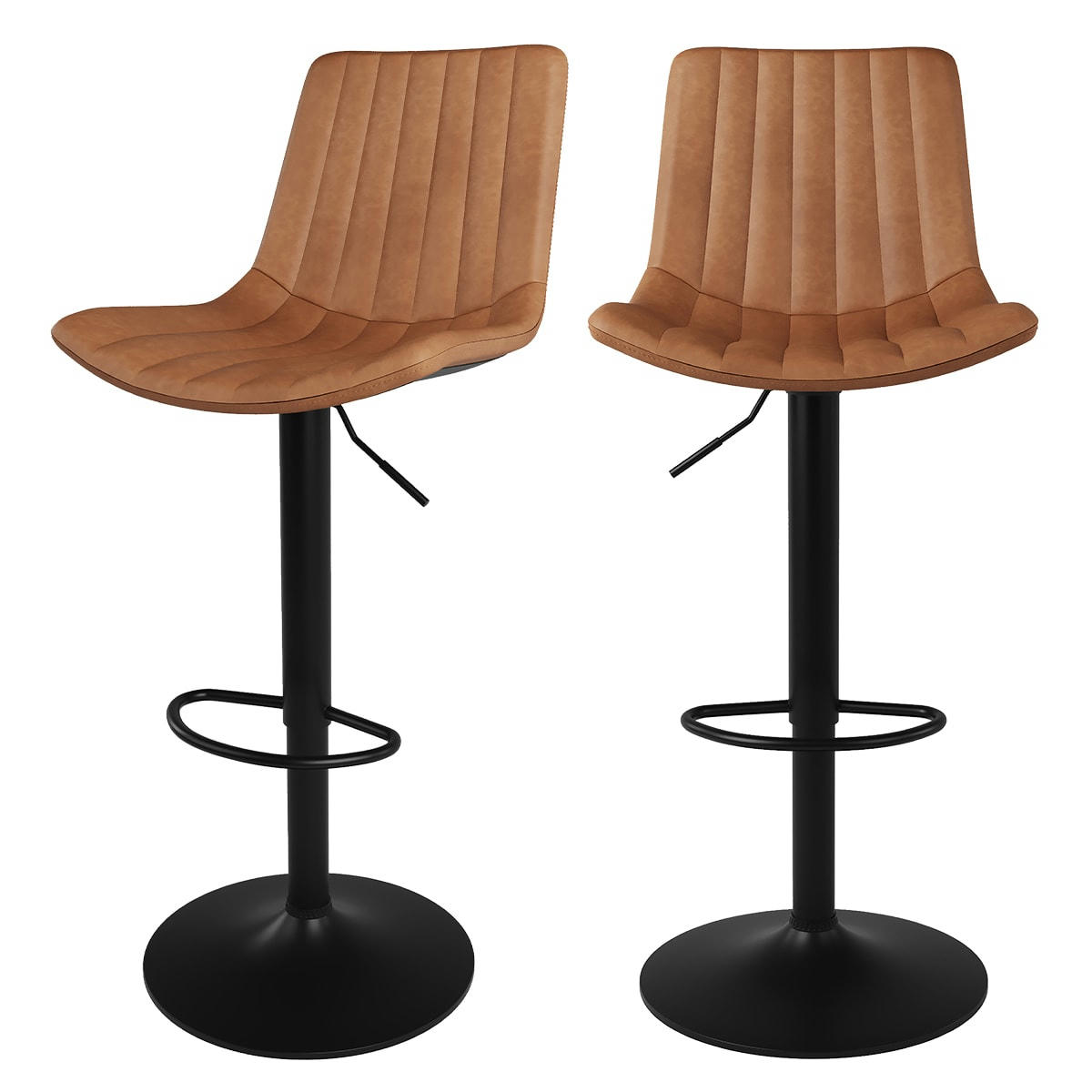KILLI - Chaise de bar réglable 62,5/83 cm camel en cuir synthétique (lot de 2)
