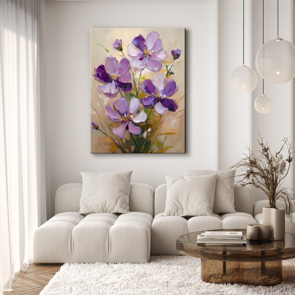 Feeby Obraz na płótnie, Fioletowe Kwiaty Malowane 40x60