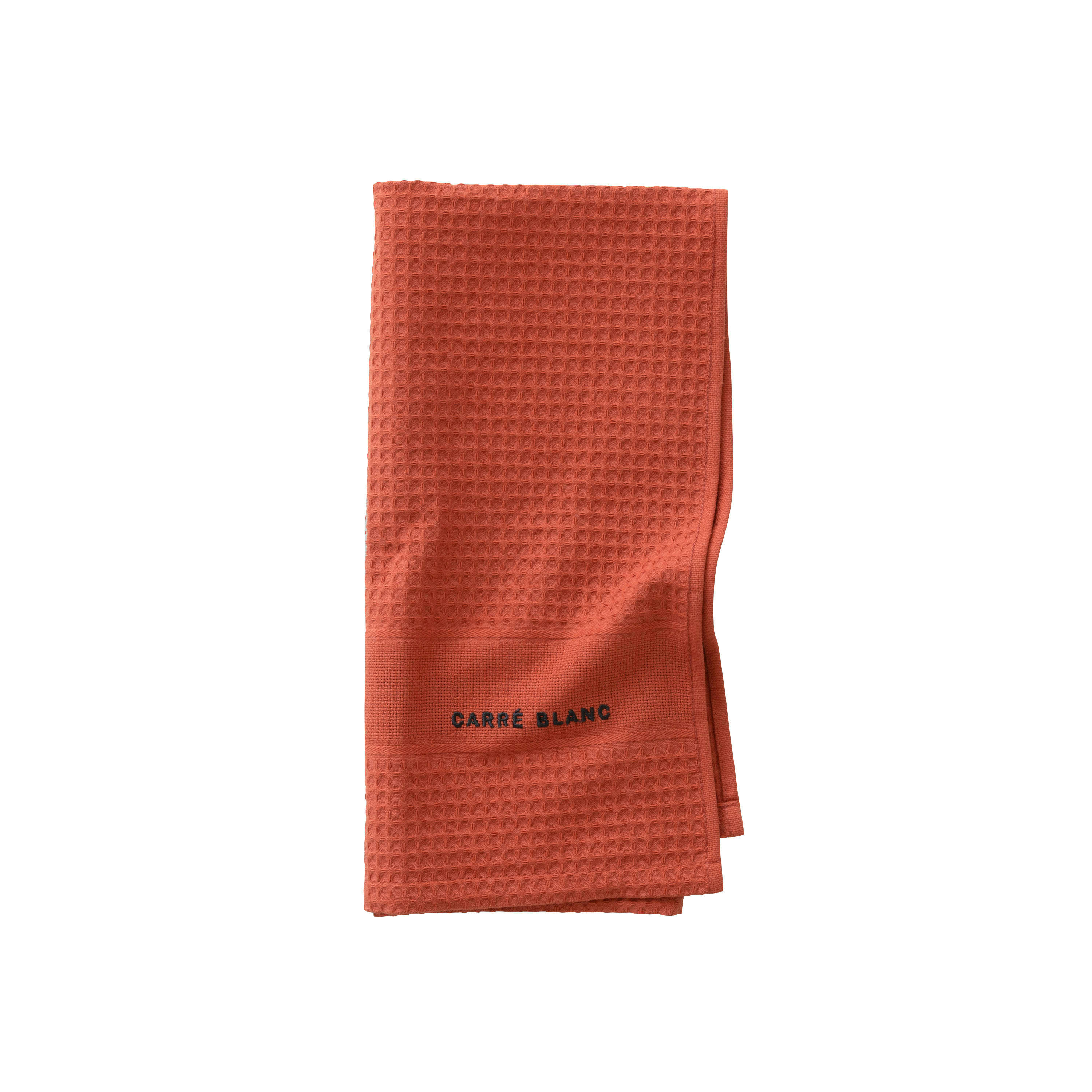 SIGNATURE - Torchon de cuisine Terre Cuite nid d'abeille brodé rouge 50 x 70 cm