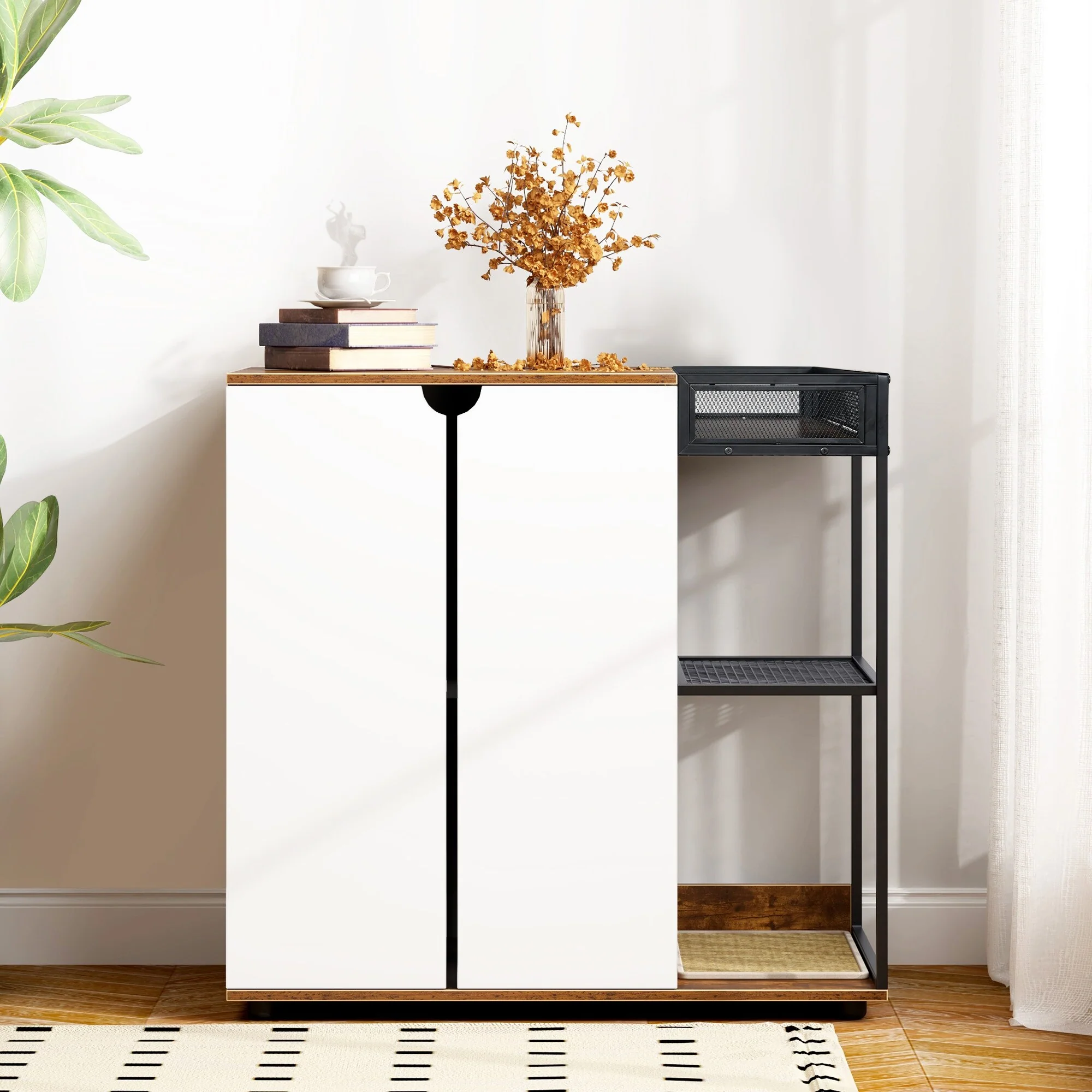 Litter Box Enclosure for 2 Cats，Cat Litter Box Furniture,Enclosed Cat Litter Boxes,Cat Furniture Cabinet,Rustic Brown