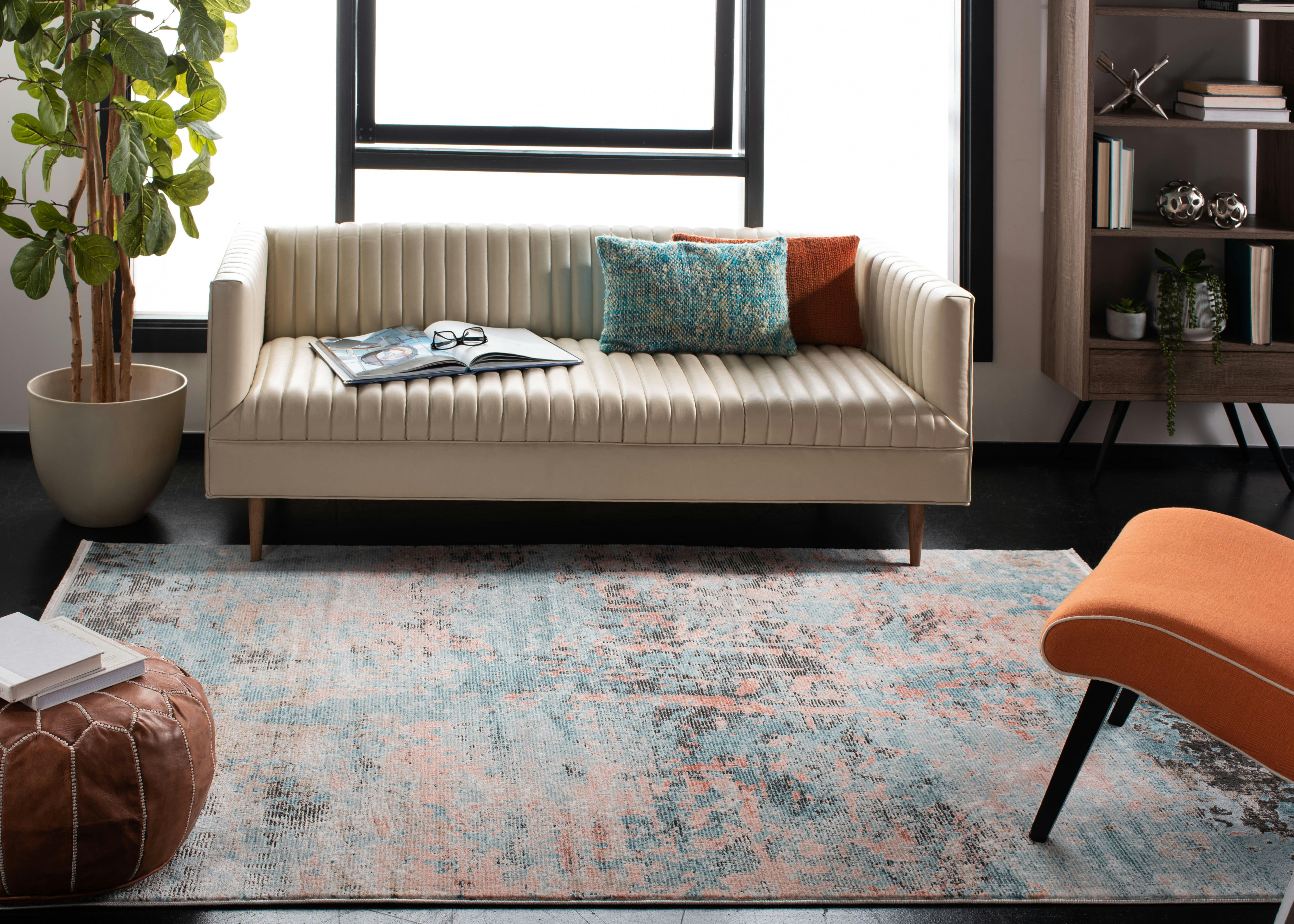 SHIVAN - Tapis de salon interieur en bleu & ivoire, 183 x 274 cm