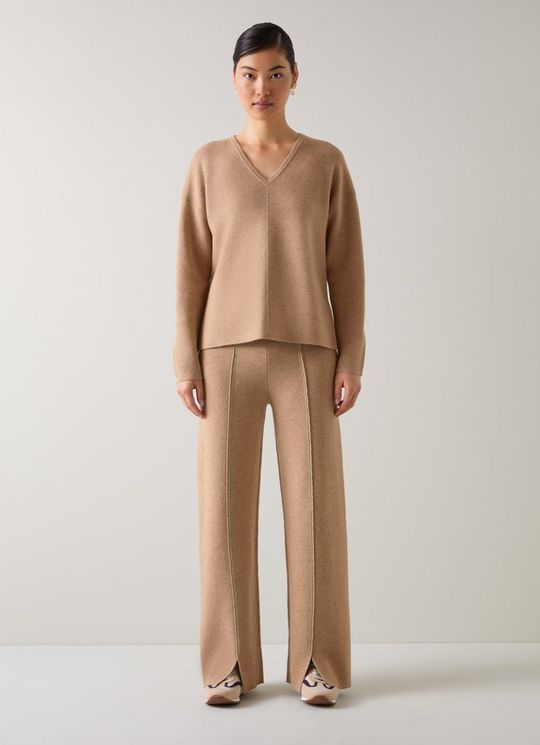 Dee Beige V Neck Knitted Sweater