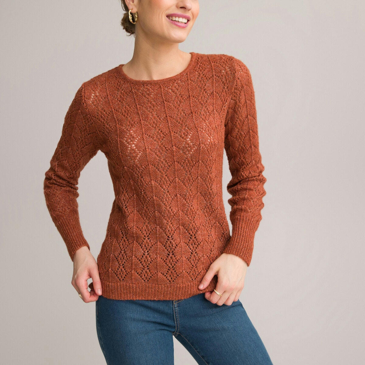 Pull col rond en maille pointelle