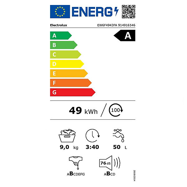 Lave-linge frontal 8kg 1400 tours/min blanc Electrolux EW6F4943FA