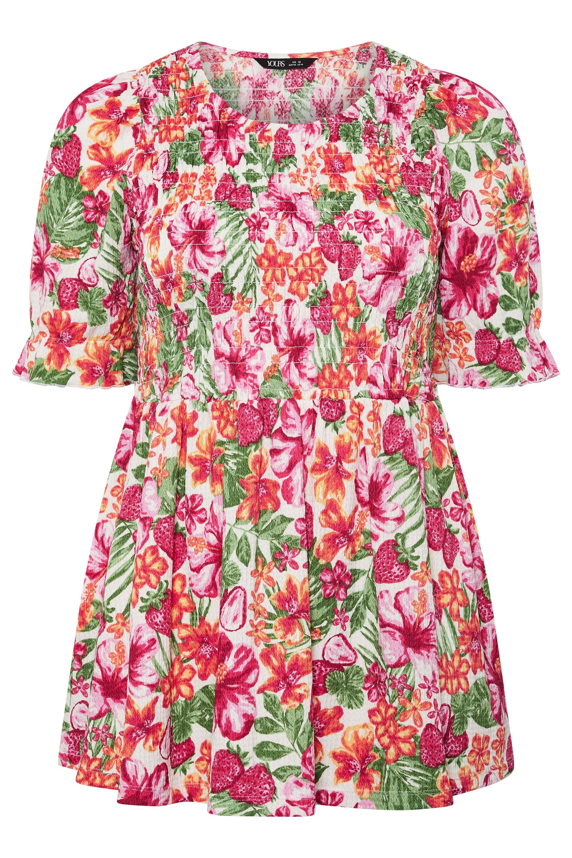 Yours Floral Shirred Puff Sleeve Top