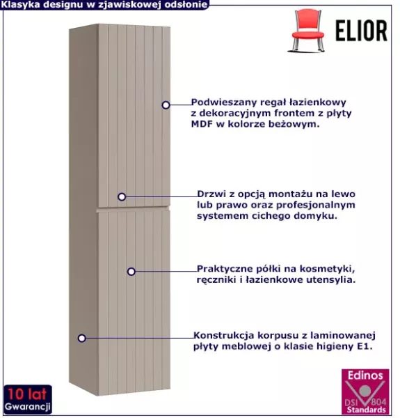 Beżowy wiszący regał łazienkowy z lamelami - Zyska