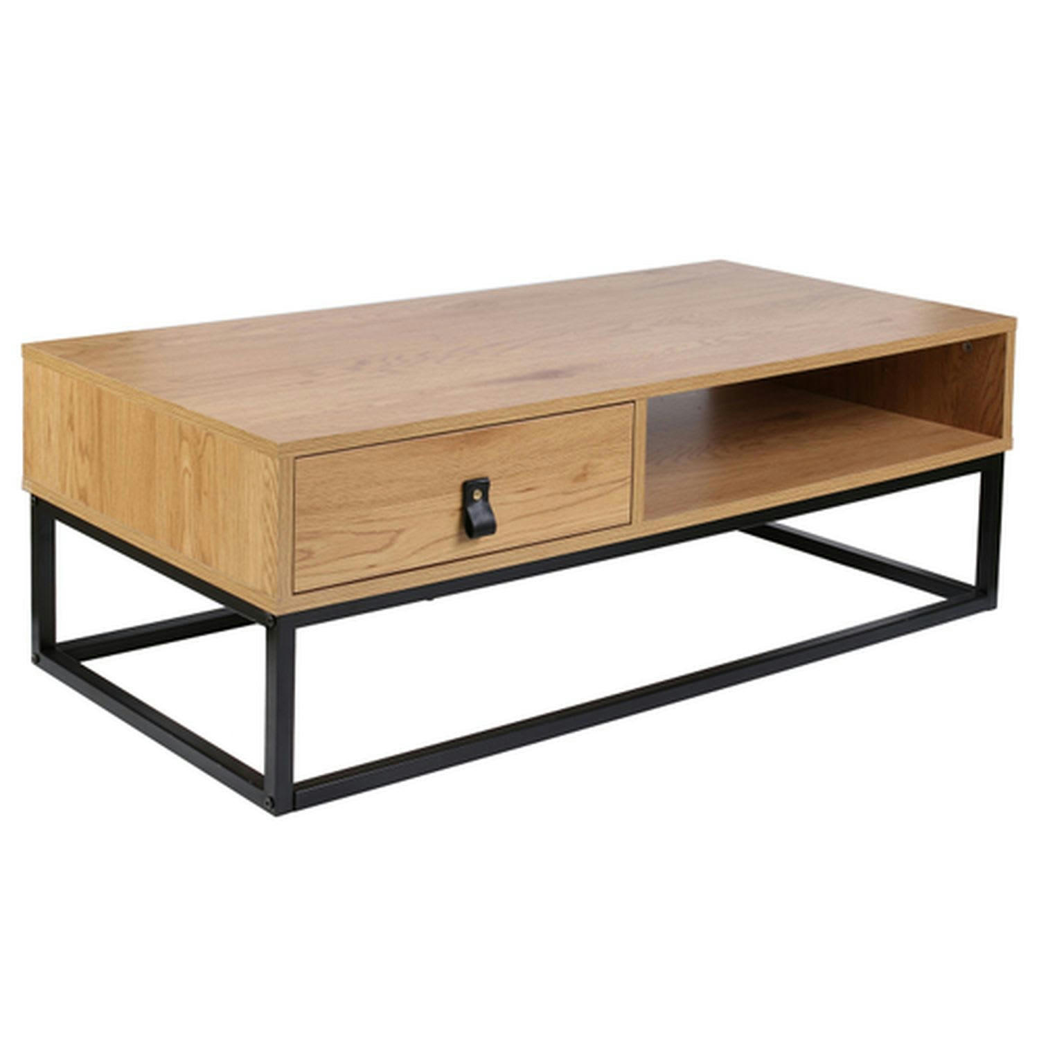 ABBOTT - Table basse en mdf et métal 1 tiroir marron