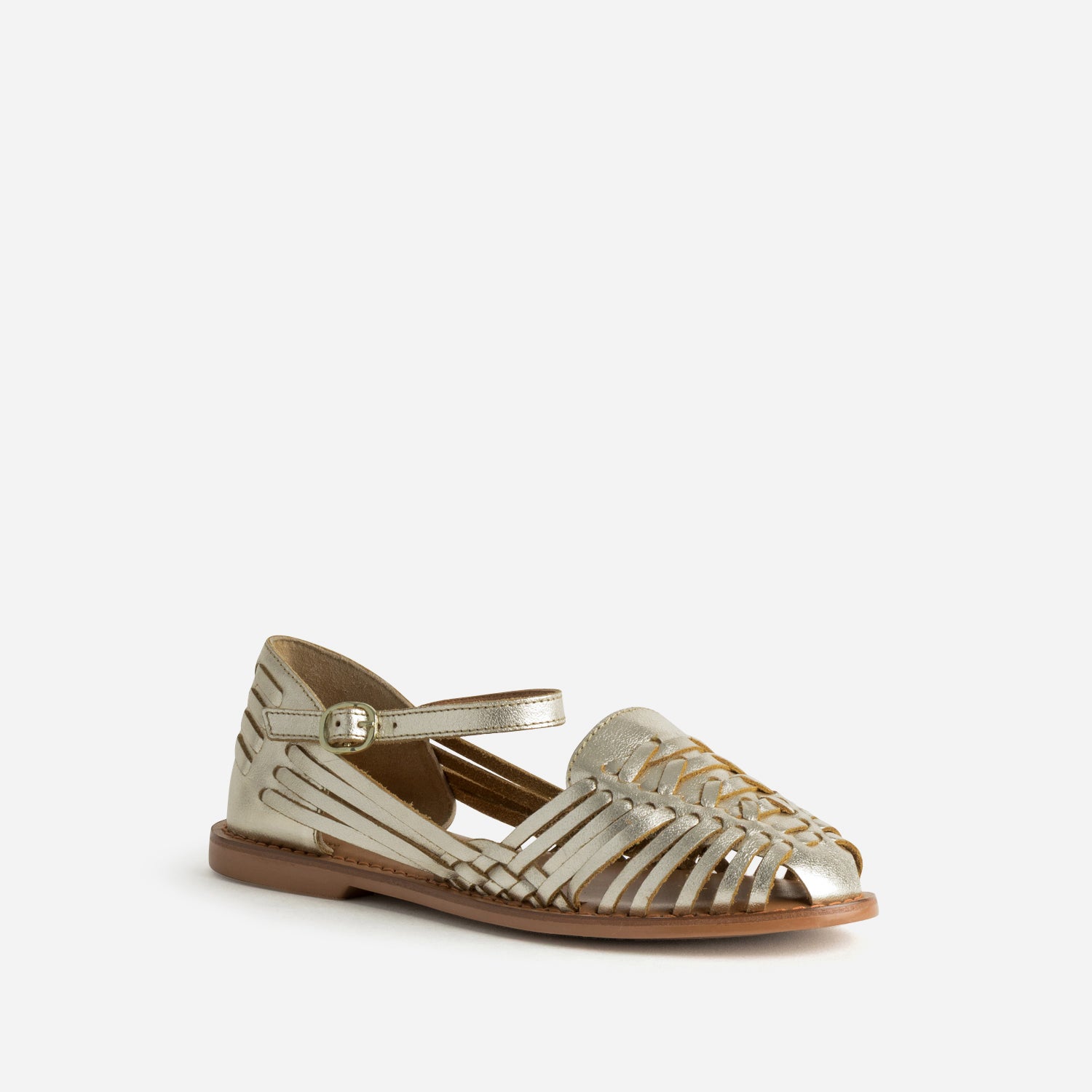 Sandale fermée dorée cuir tressé