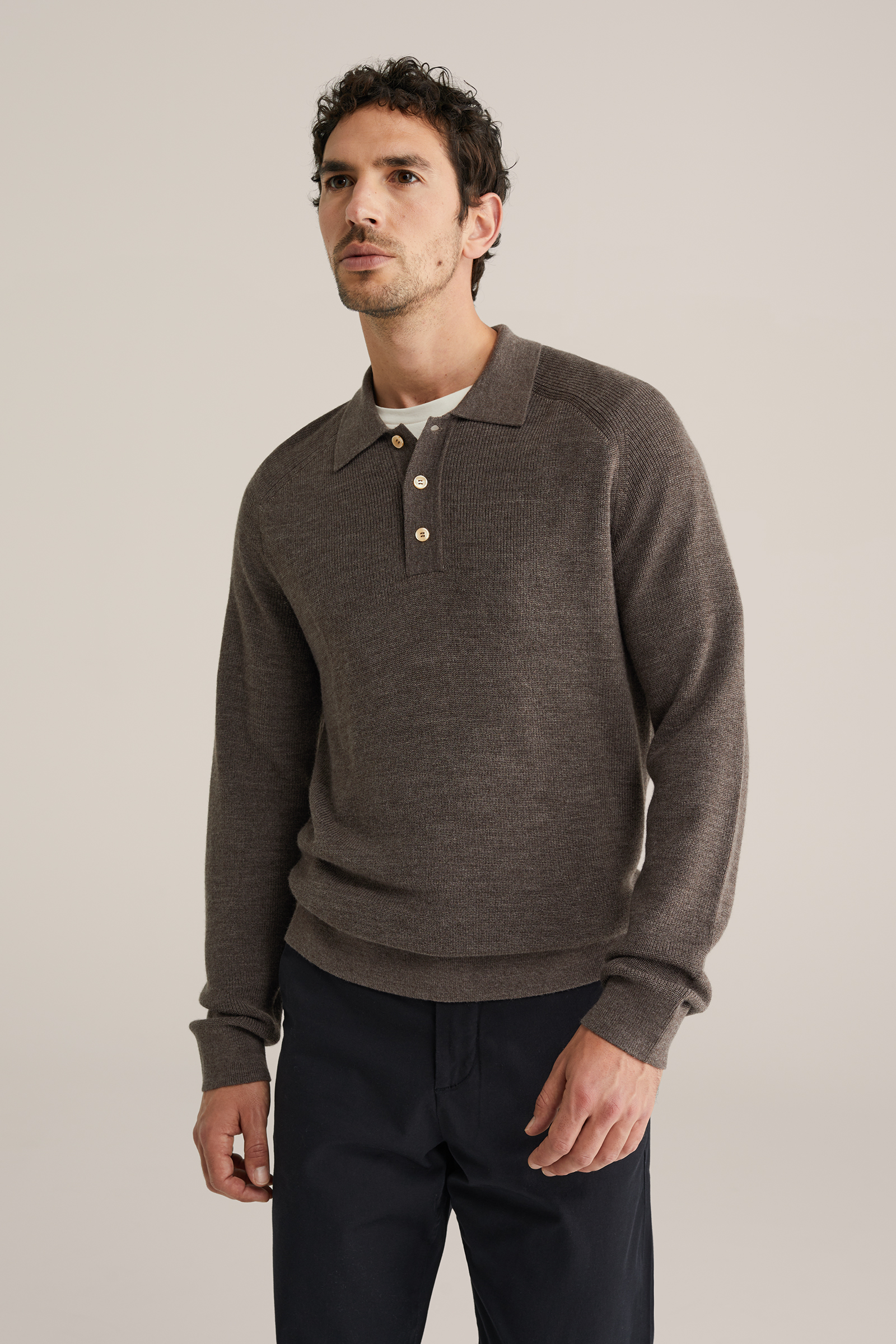 Heren regular fit polo van merinowol