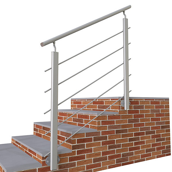 Kit Garde-corps 1m alu argent avec 5 traverses et main courante - Pose suspendue et latérale - Intérieur et extérieur