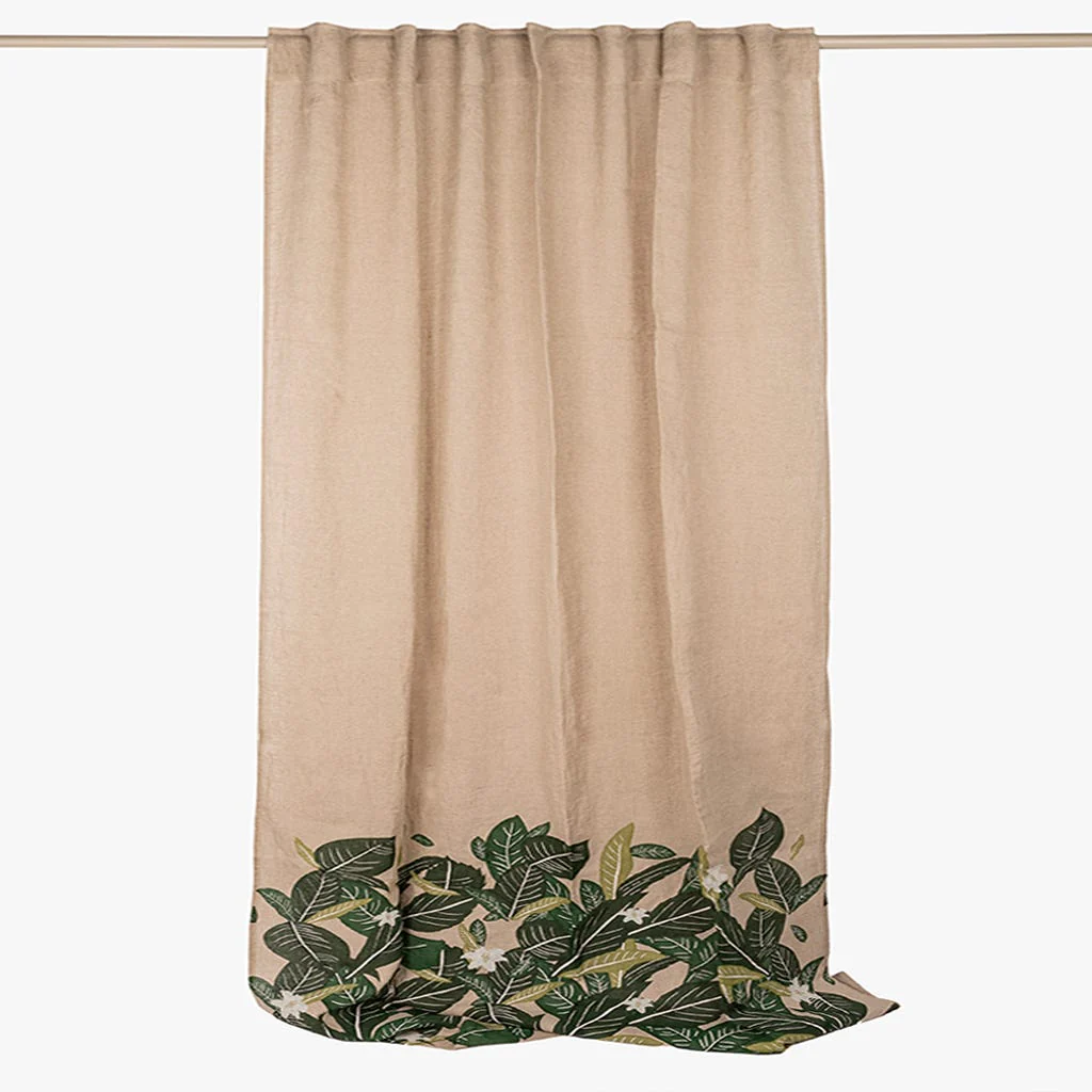 Cortinado de Linho Bege com Folhas GREEN SENSE