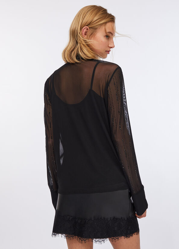 Camicia in tulle con strass