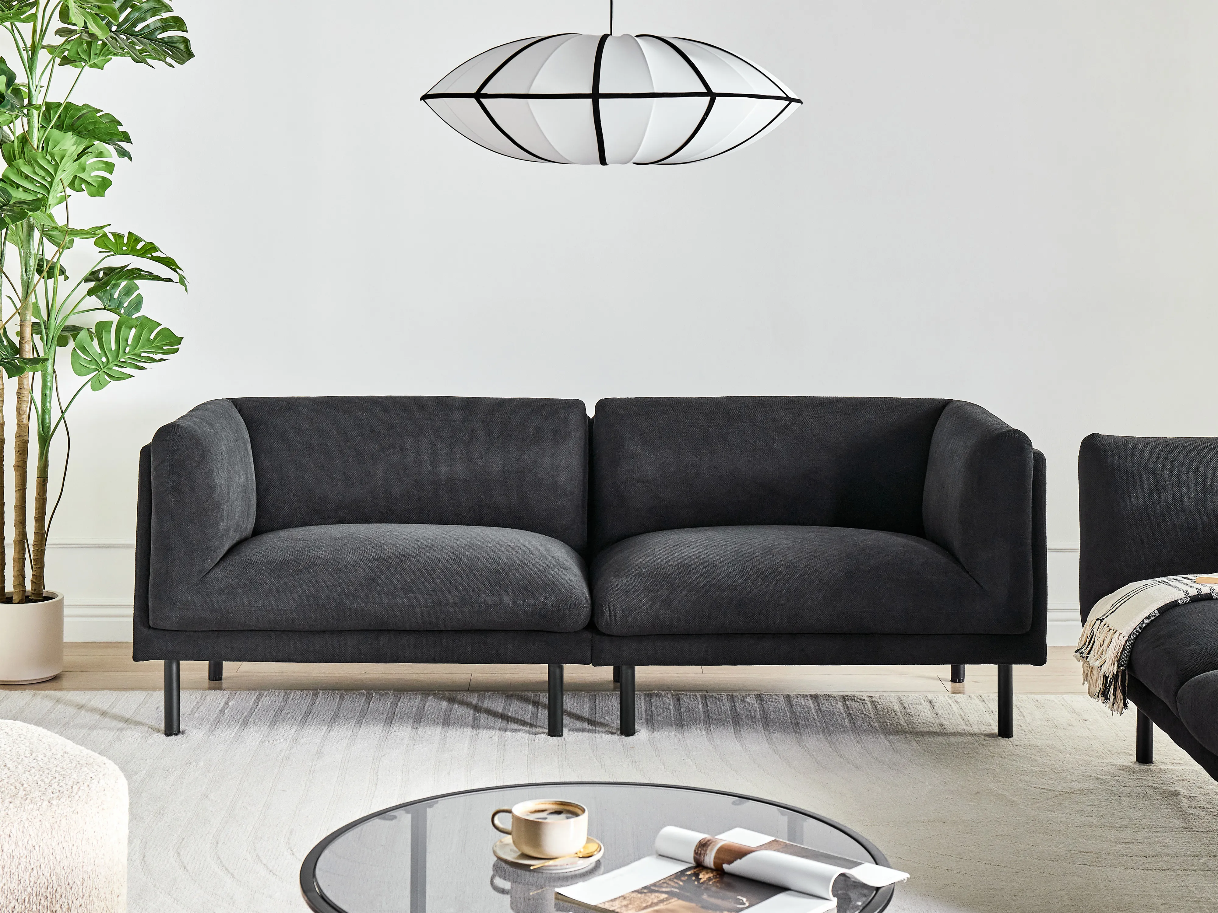 Sofa 3 Seater VORGOD Fabric Black