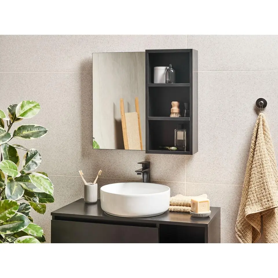 JOINVILLE - Badkamerwandkast met spiegel - Zwart - Vezelplaat