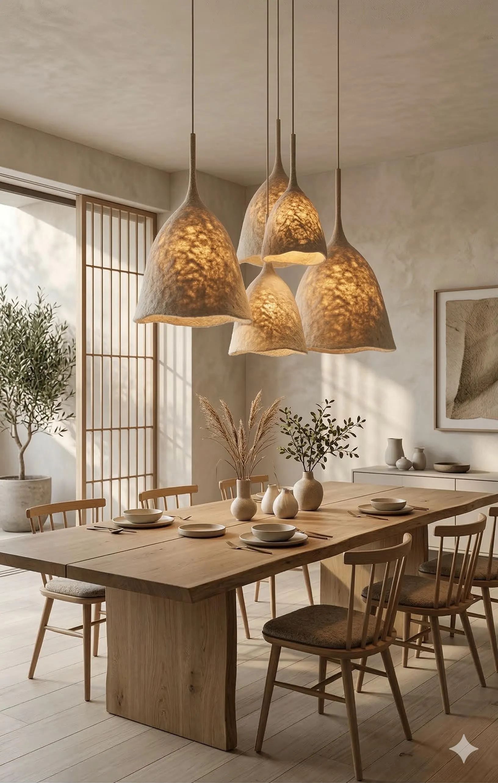 Cluster Pendant Lighting Wool Felt Lamps Scandinavian Japandi Cascading Ceiling Light Handmade