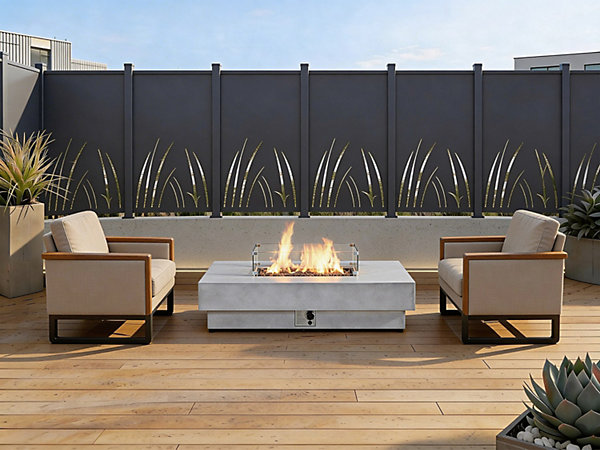Clôture à poser en aluminium à motif végétal en découpe laser - Kit extension - H164 x L110 cm - Anthracite - BRAMENO
