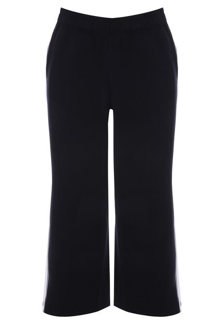 Womens Black Wide Leg Joggers with Side Stripe