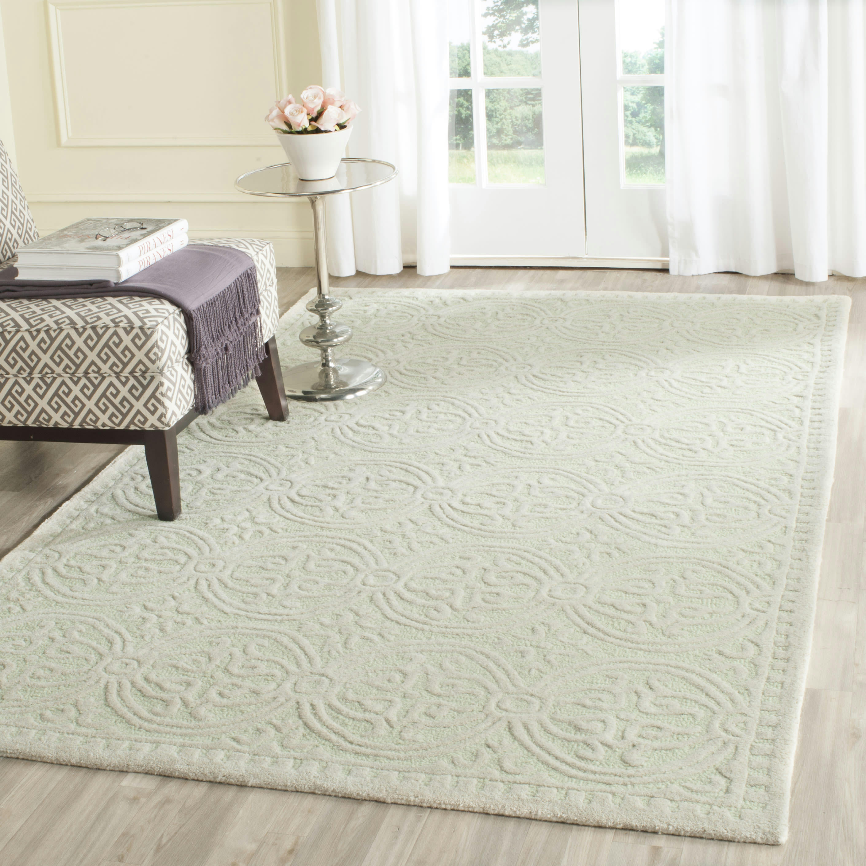CAMBRIDGE - Tapis de salon interieur en vert clair & ivoire, 183 x 274 cm