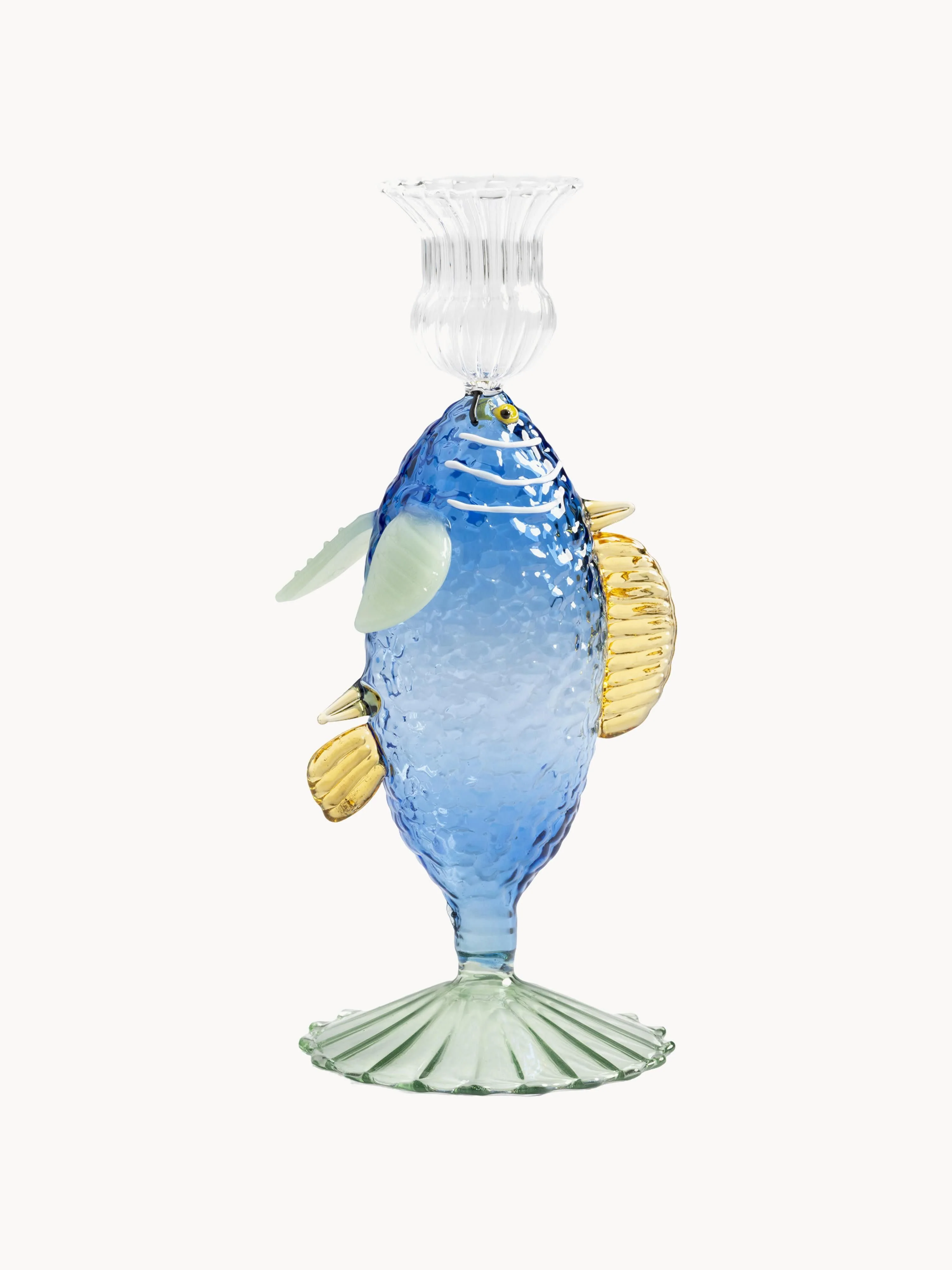 Handgefertigter Kerzenhalter Fish aus Borosilikatglas