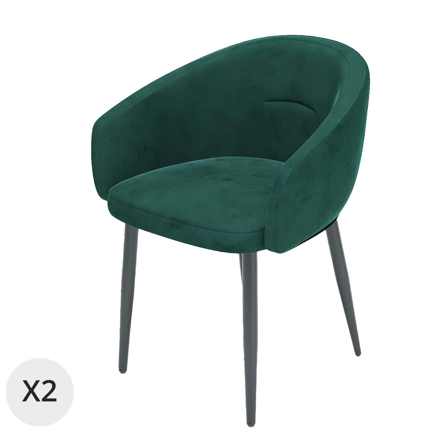 EUGÉNIE - Paire de fauteuils de table design velours vert
