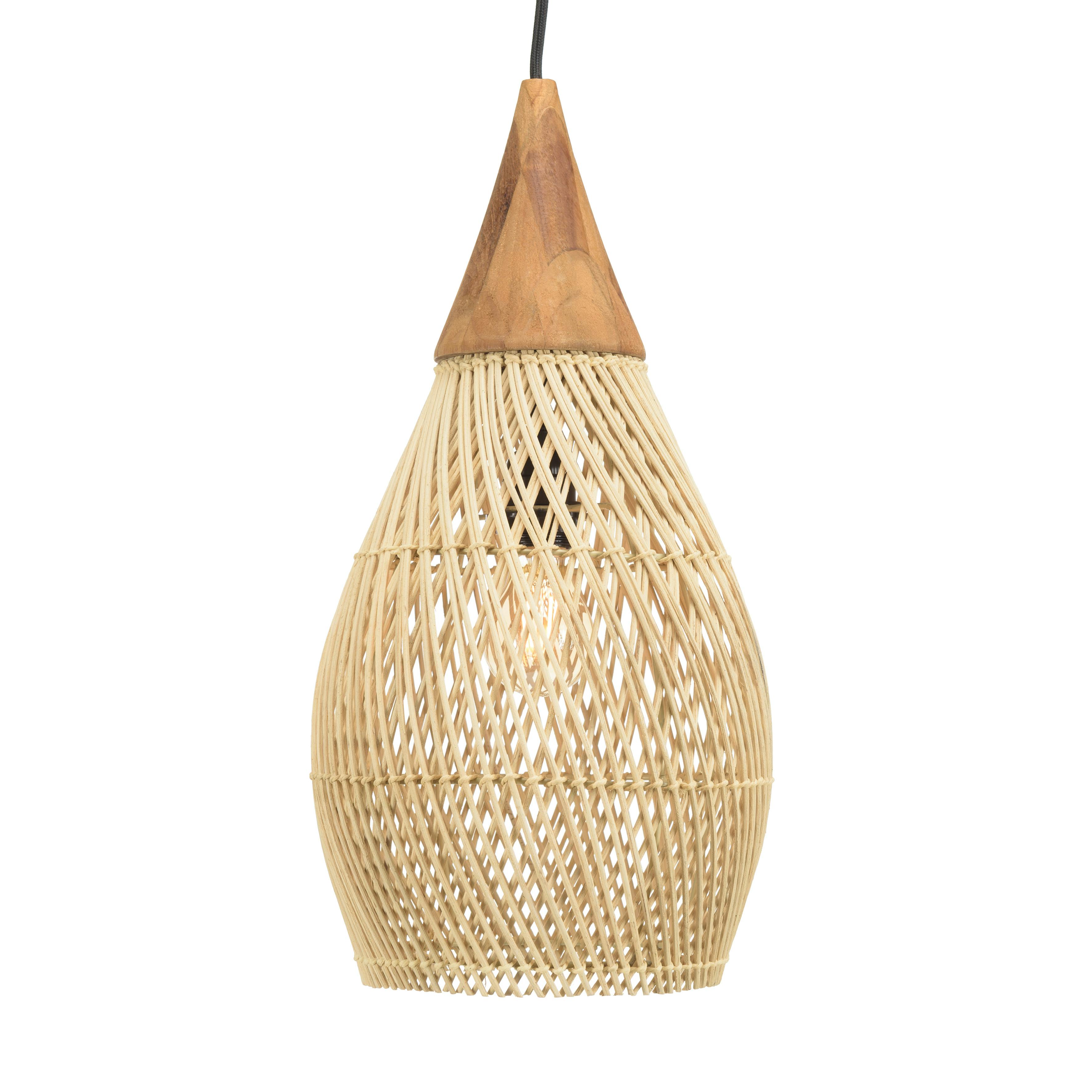 Suspension goutte 25x25cm rotin couleur naturelle et teck FOLELLI