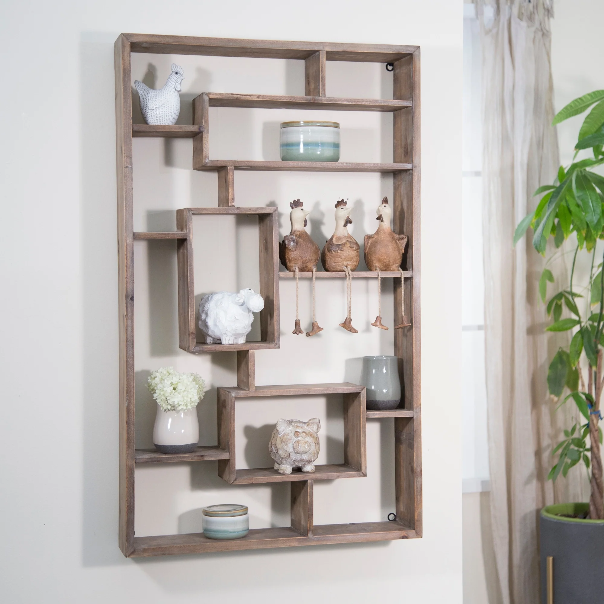 Sagebrook Home Wooden Geometric Wall Shelf